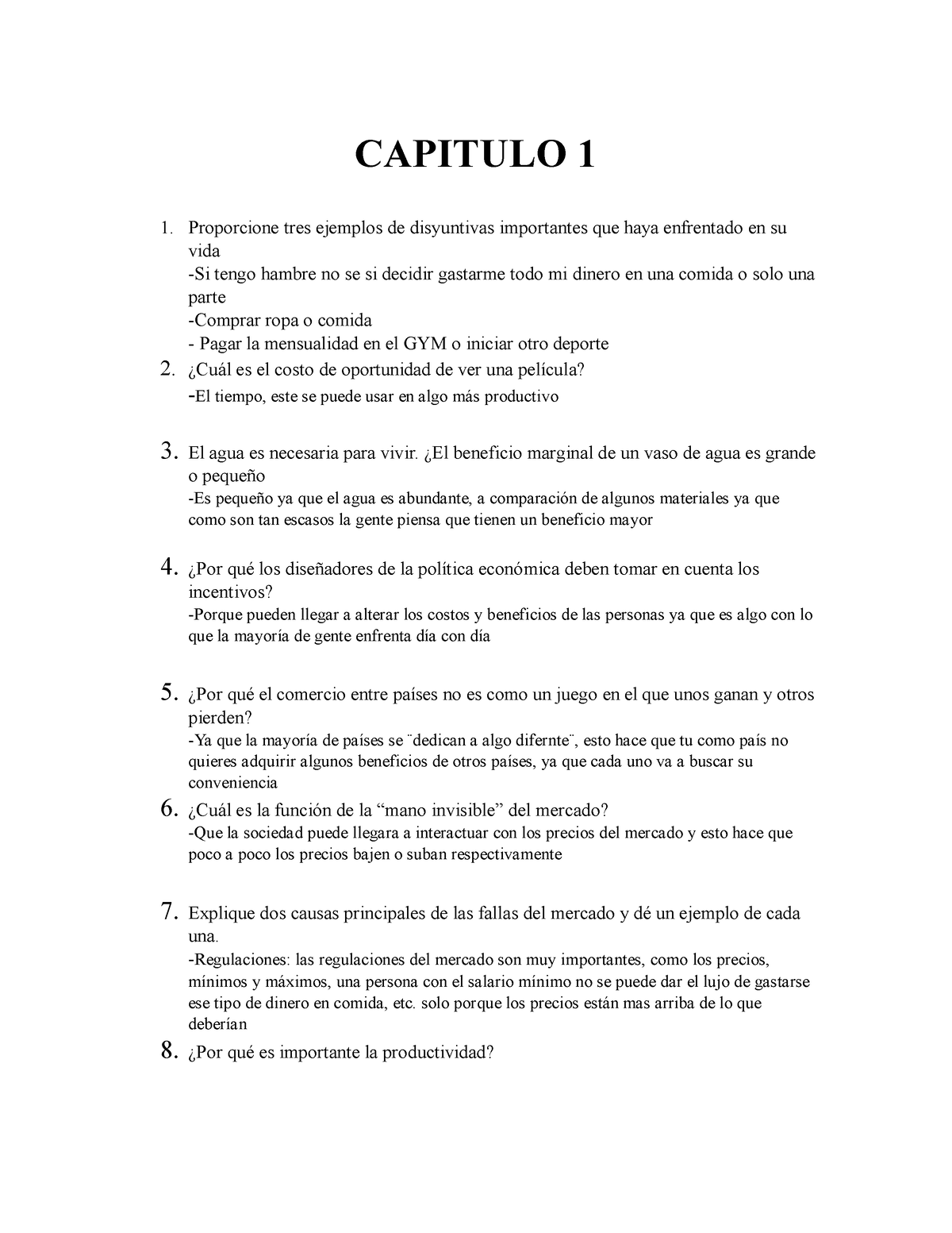 Capítulo 1 Economía - CAPITULO 1 1. Proporcione Tres Ejemplos De ...