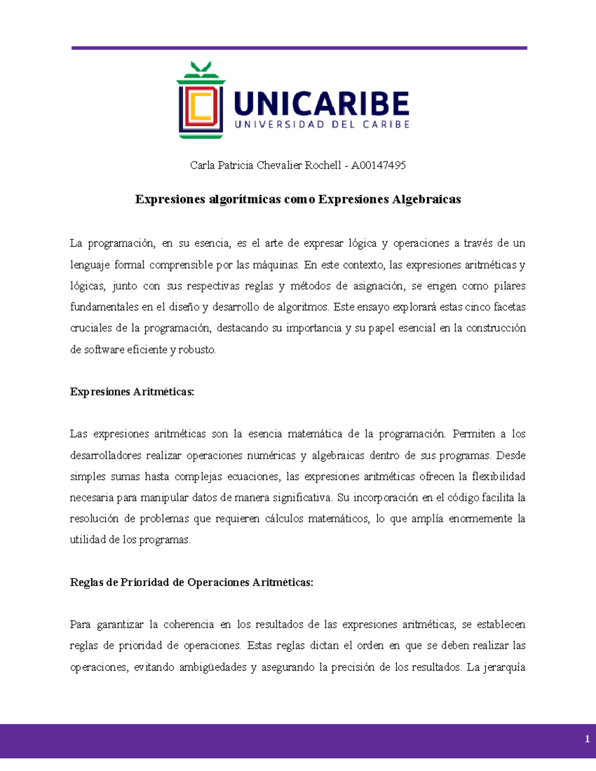 Unidad 2. Actividad 2. Ejercicio - Carla Patricia Chevalier Rochell - A ...