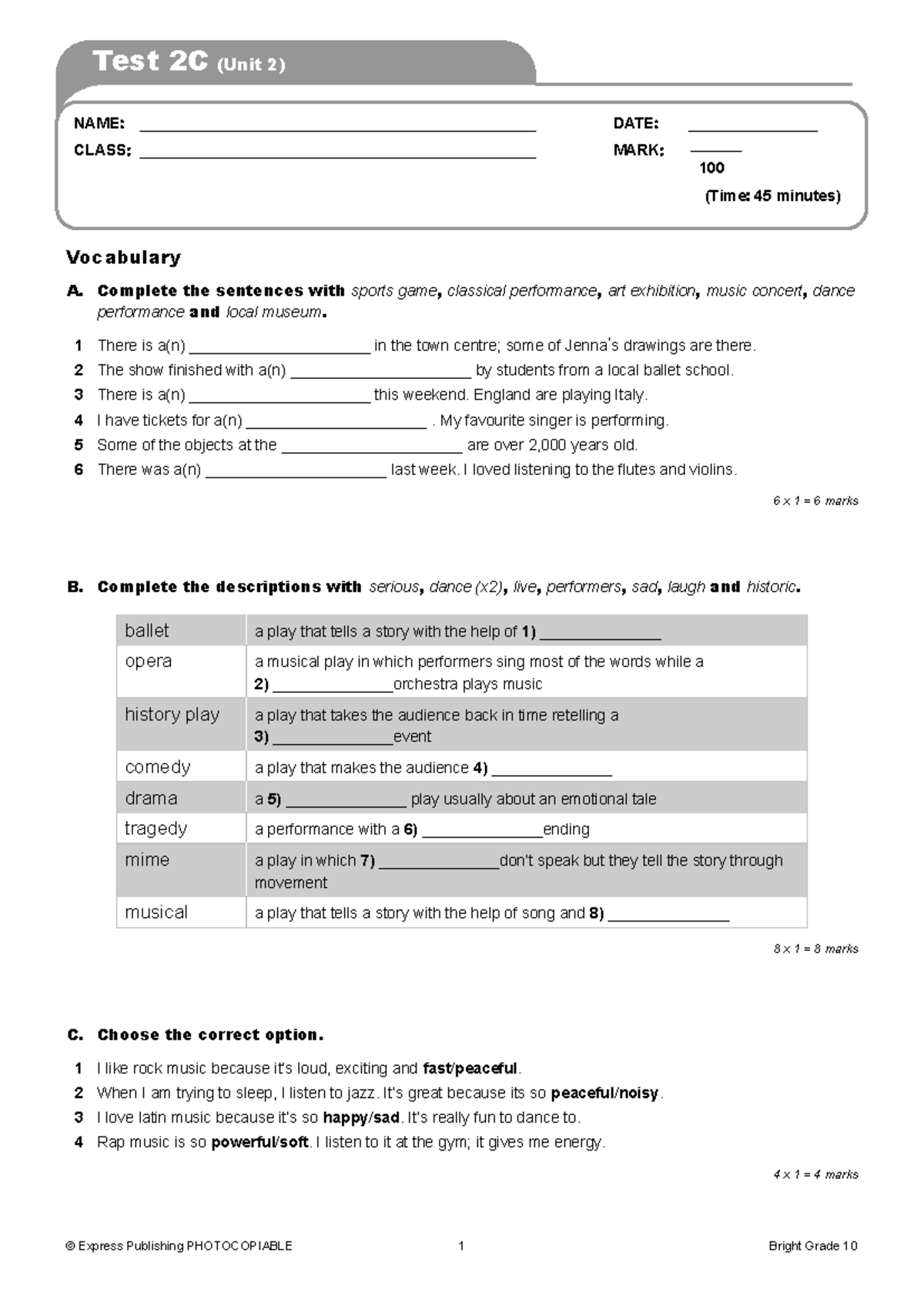 Bright gr10 Test 2C Unit 2 - NAME ...