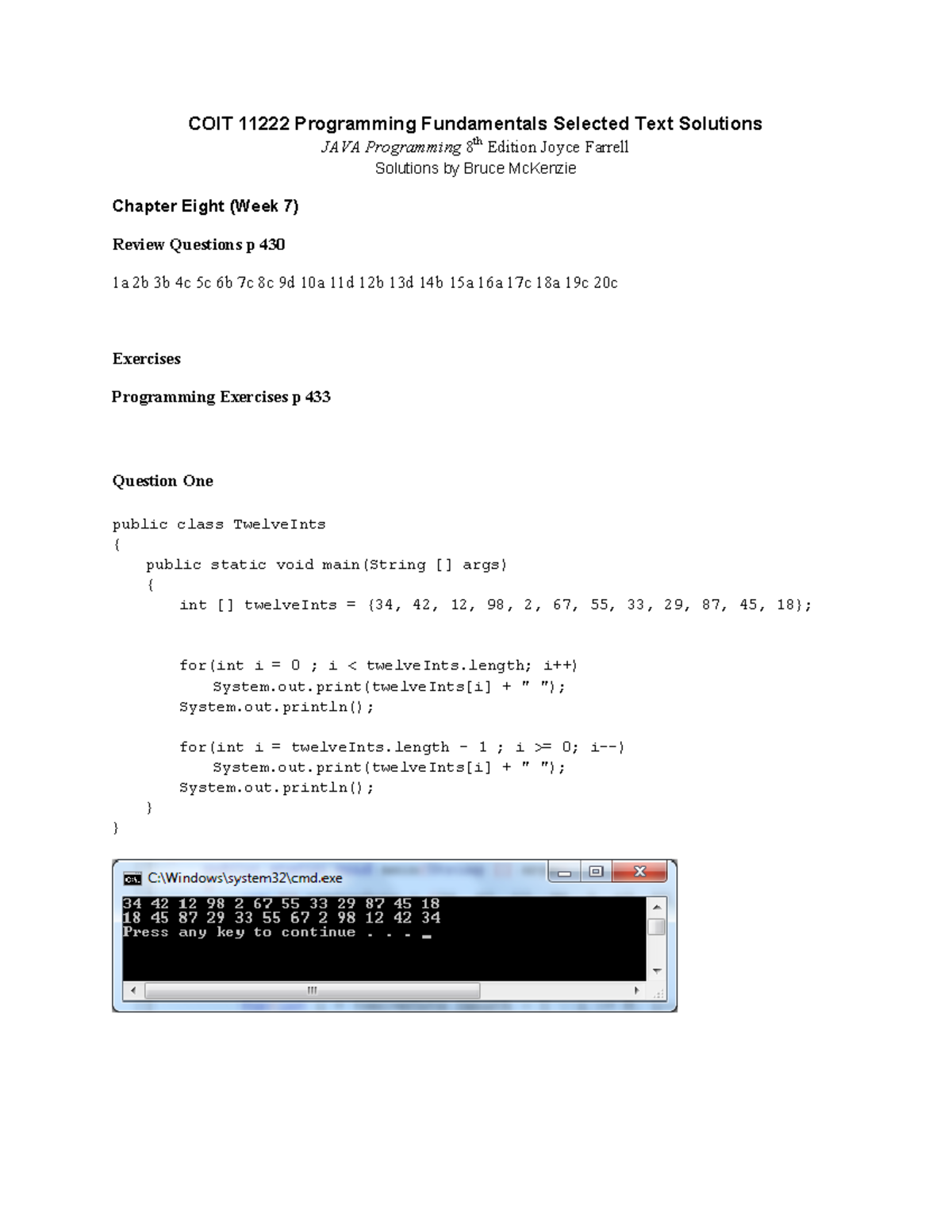 Selected Text Solutions chapter 8 week 7 - Programming Fundamentals ...