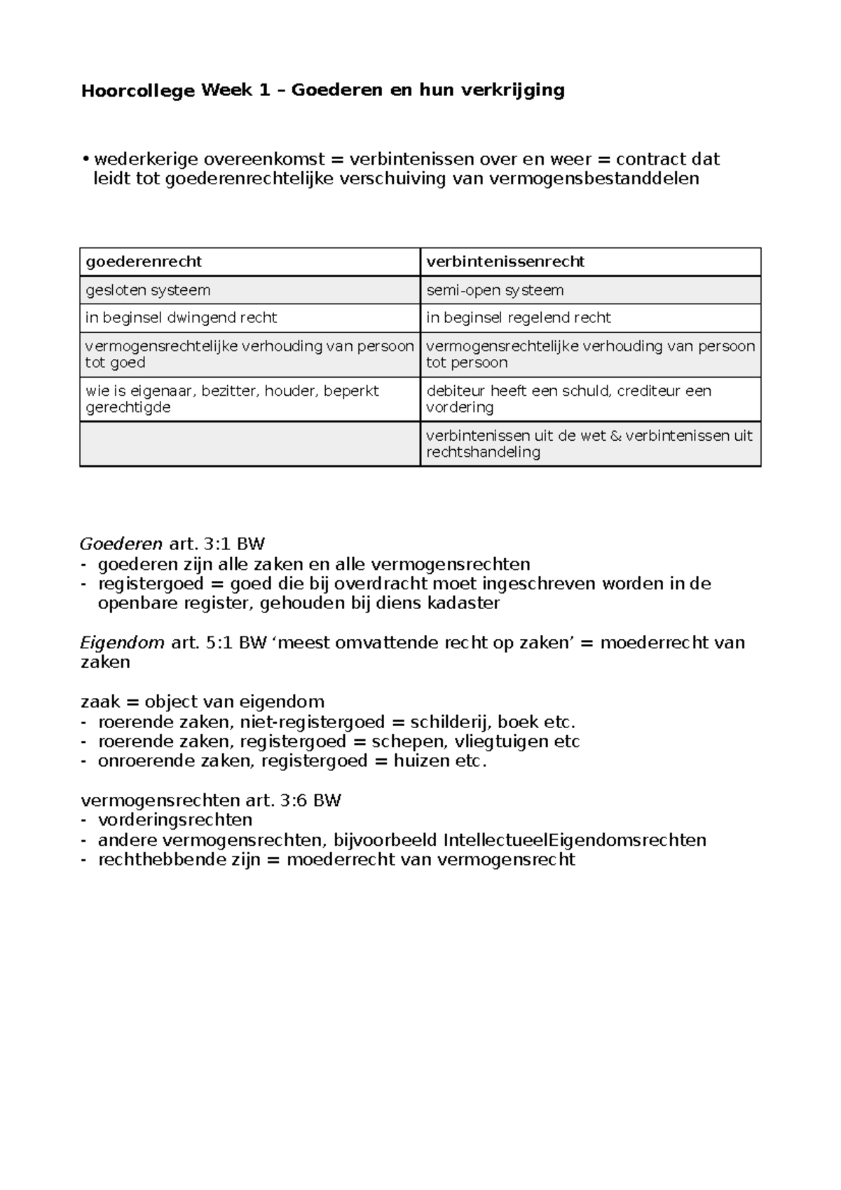 Goederenrecht Week 1 - Hoorcollege Week 1 – Goederen En Hun Verkrijging ...