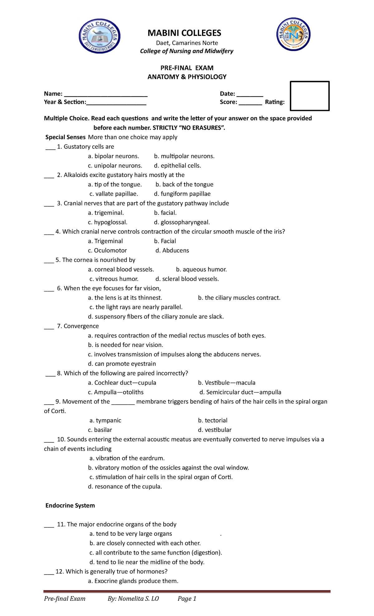 ANATOMY AND PHYSIOLOGY MOCK EXAM NURSING visual data 2