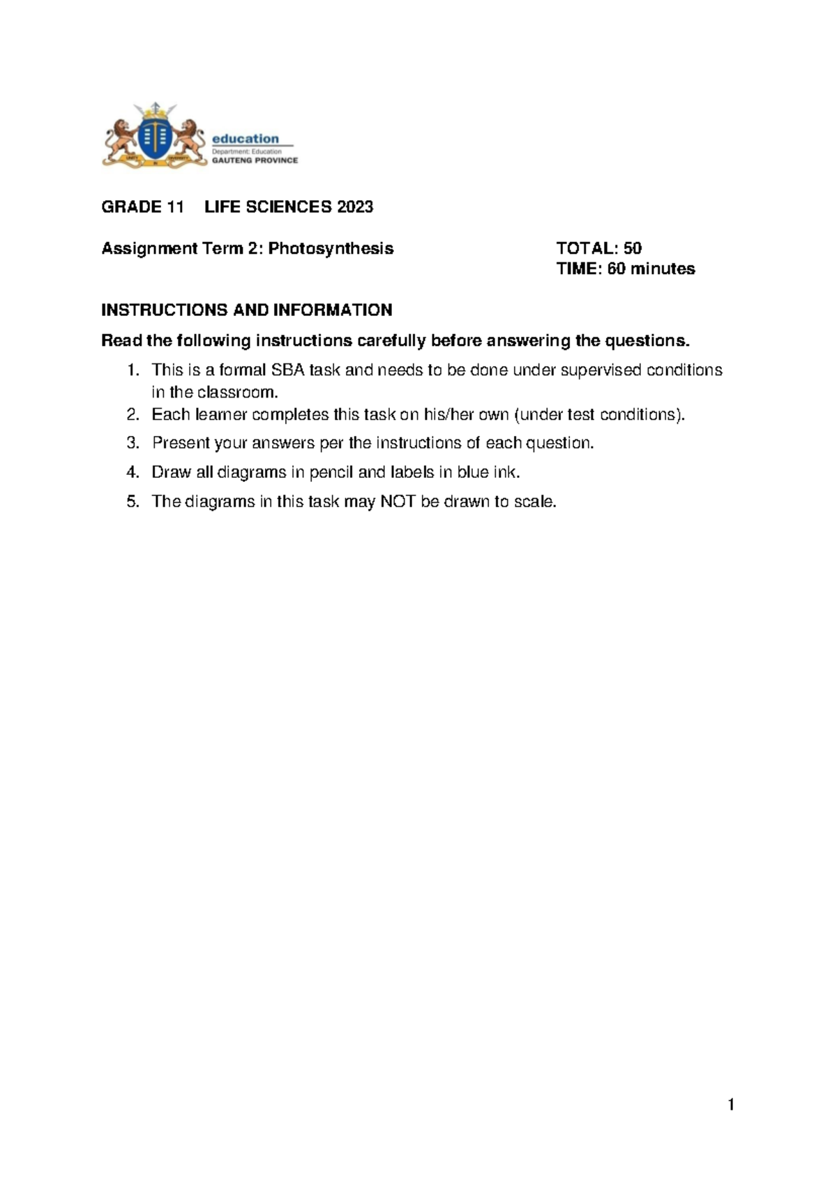 grade 11 life sciences assignment term 2 task photosynthesis