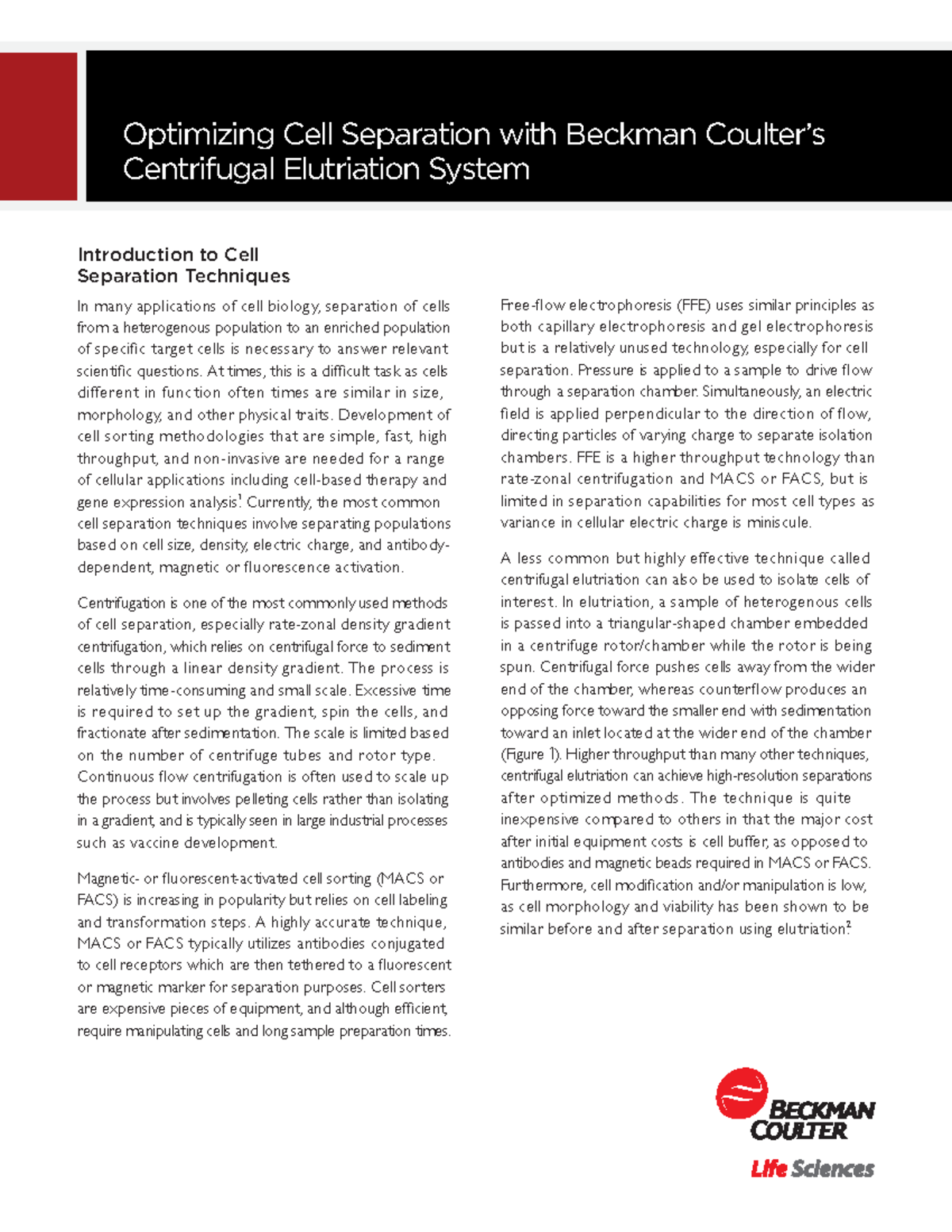 Counterflowcentrifugeelutriation Beckman - Optimizing Cell Separation ...