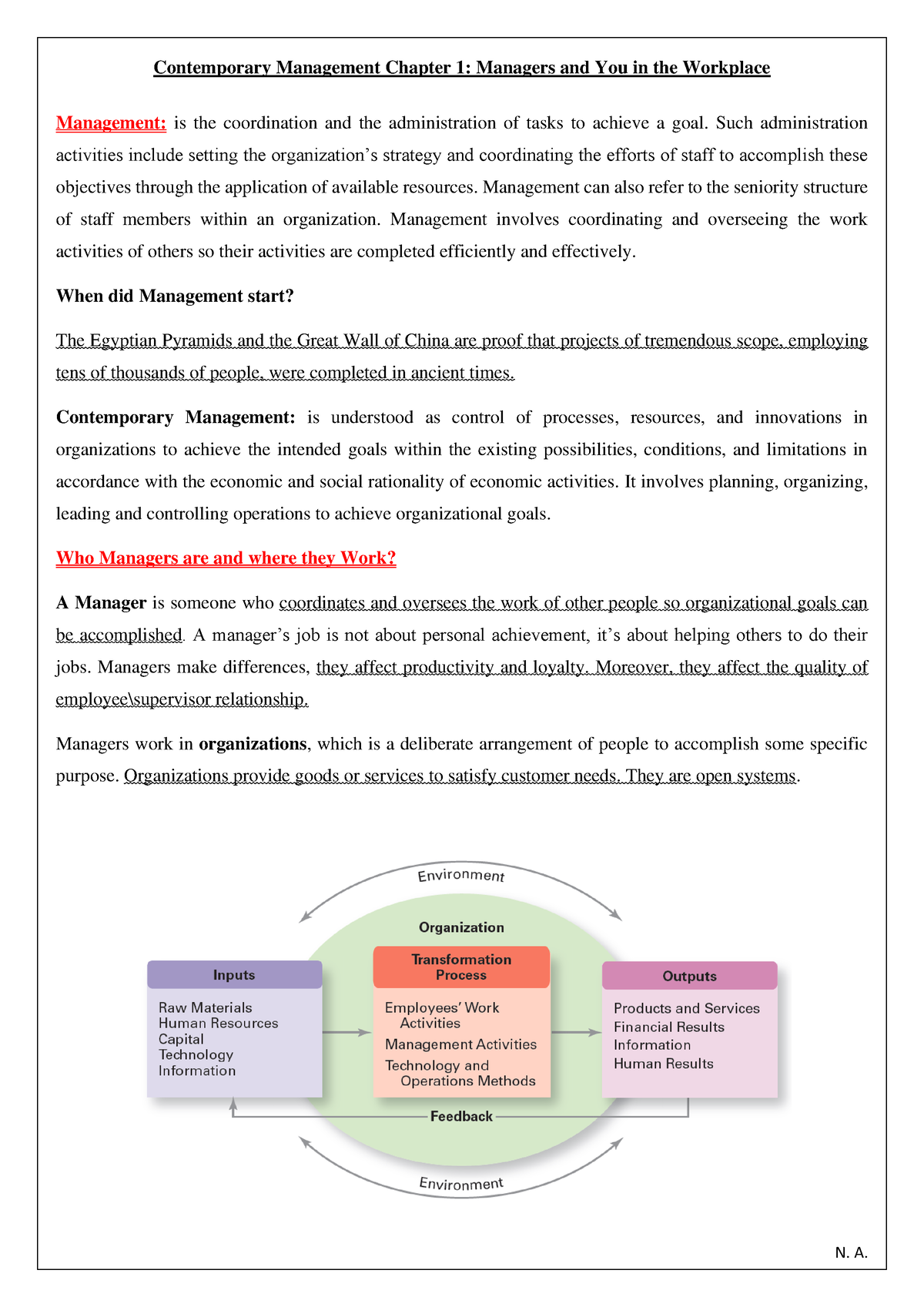 CM CH1 Summary - Contemporary management chapter 1 notes - Contemporary ...