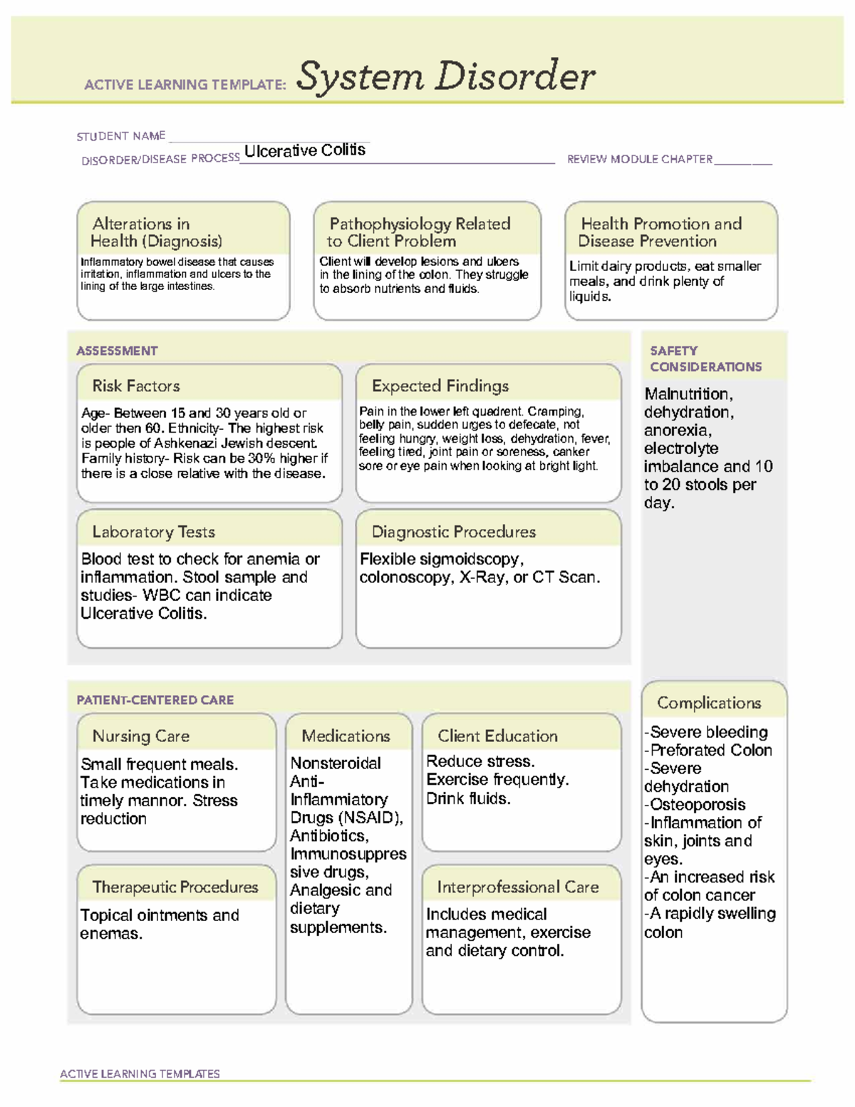 Ulcerative Colitis - ATI template - NR293 - Smith Chason - Studocu