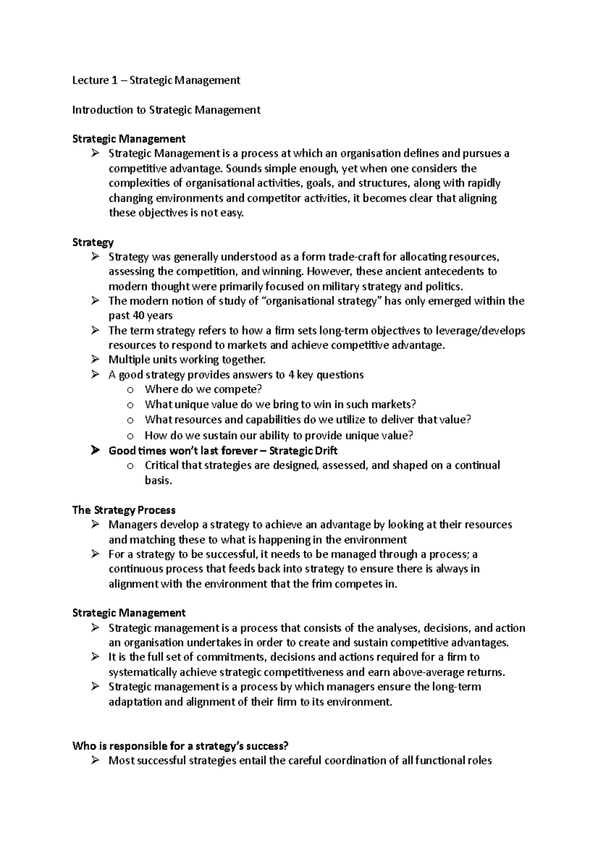 Lecture 1 - Strategic Management - Lecture 1 – Strategic Management ...