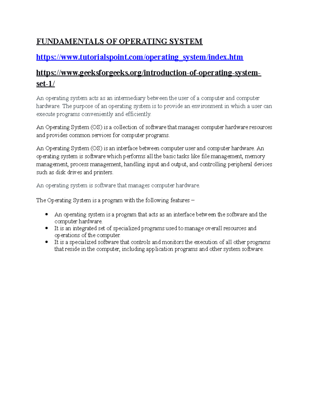 Fundamentals OF Operating System - FUNDAMENTALS OF OPERATING SYSTEM ...