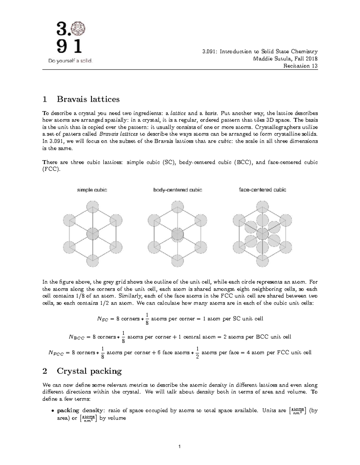 Bravais Lattices And Crystal Packing - 1 3: Introduction To Solid State ...