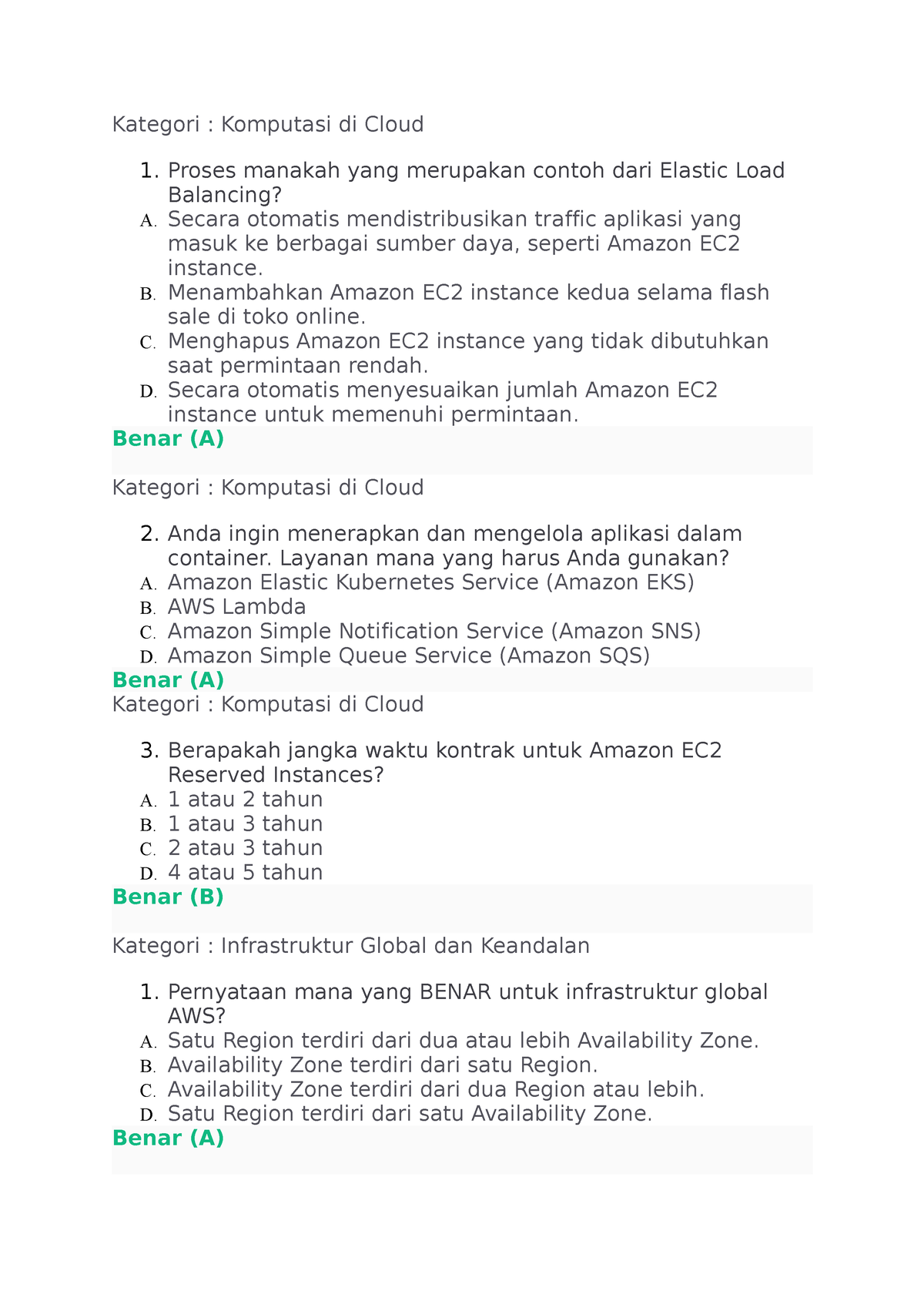 Kategori Soal AWS (dicoding) - Kategori : Komputasi Di Cloud 1. Proses ...