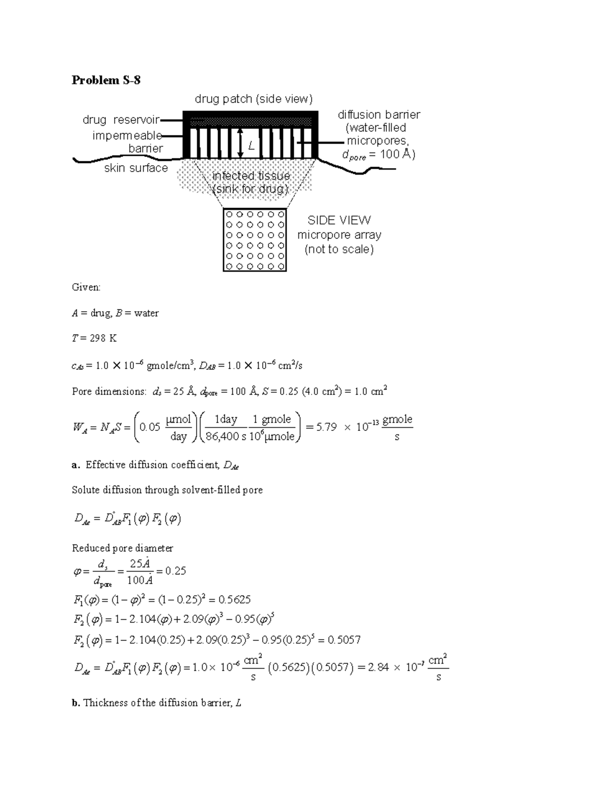 CHE 333 Studio #6 Solution - Problem S- Given: A = drug, B = water T ...
