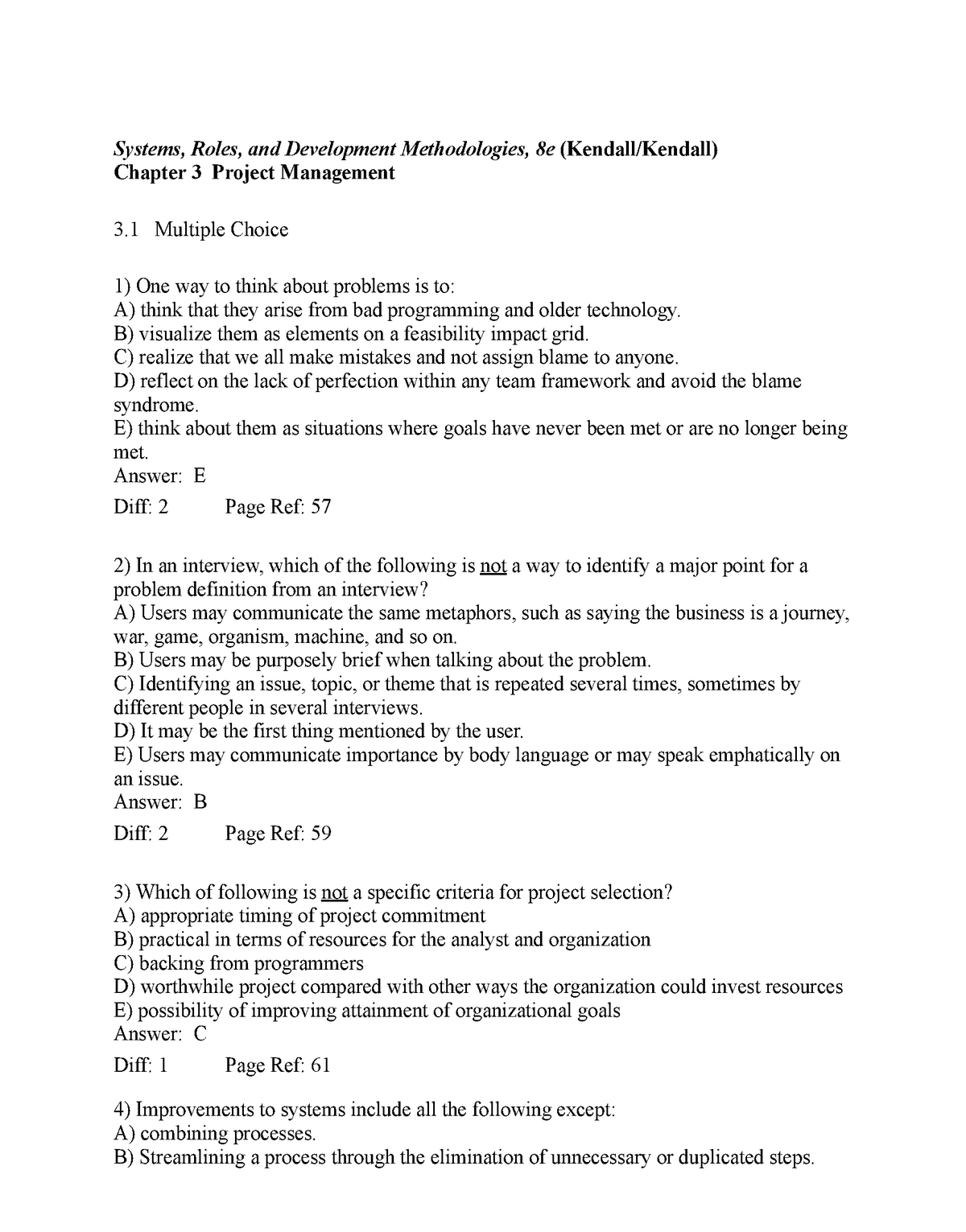 Sad Ch03 - System Analysis And Design 1 Test Bank SAD01 - Systems ...