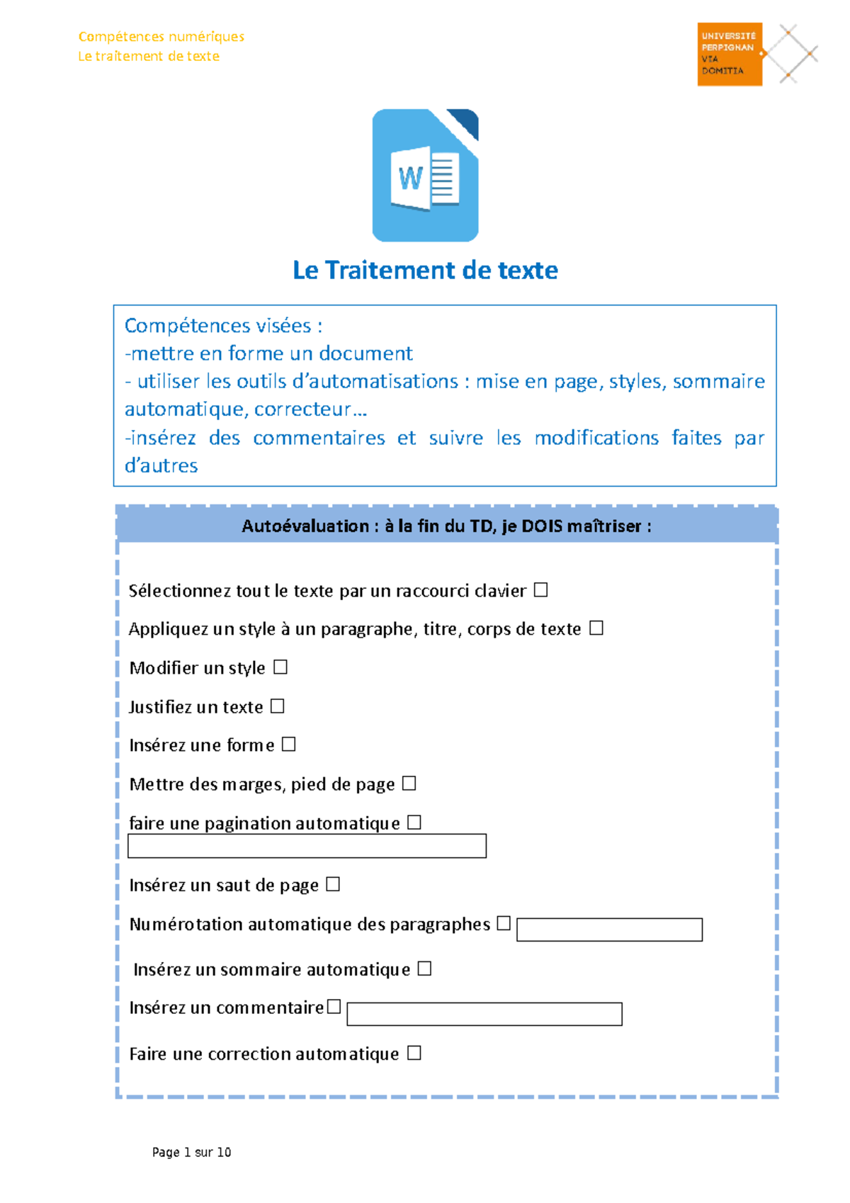TT consignes - Good - Le Traitement de texte Compétences visées ...