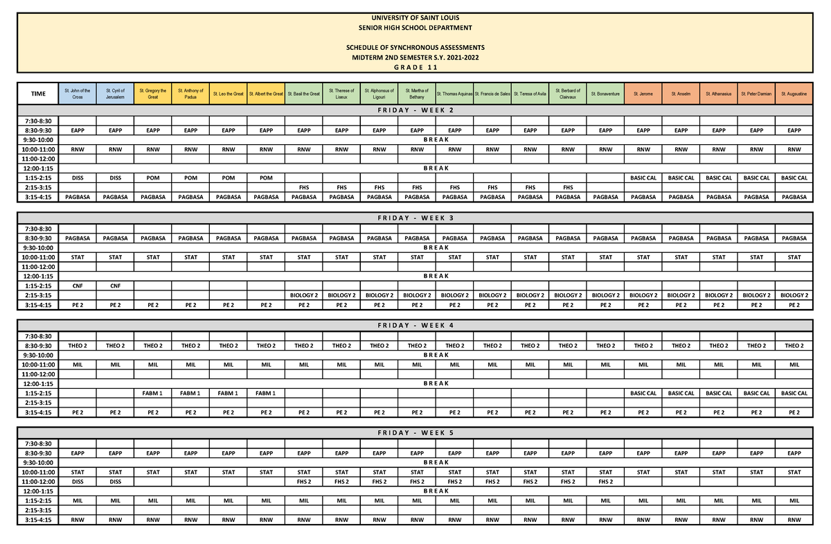 Synchronous Assessment Schedule G11 - TIME St. John of theCross St ...