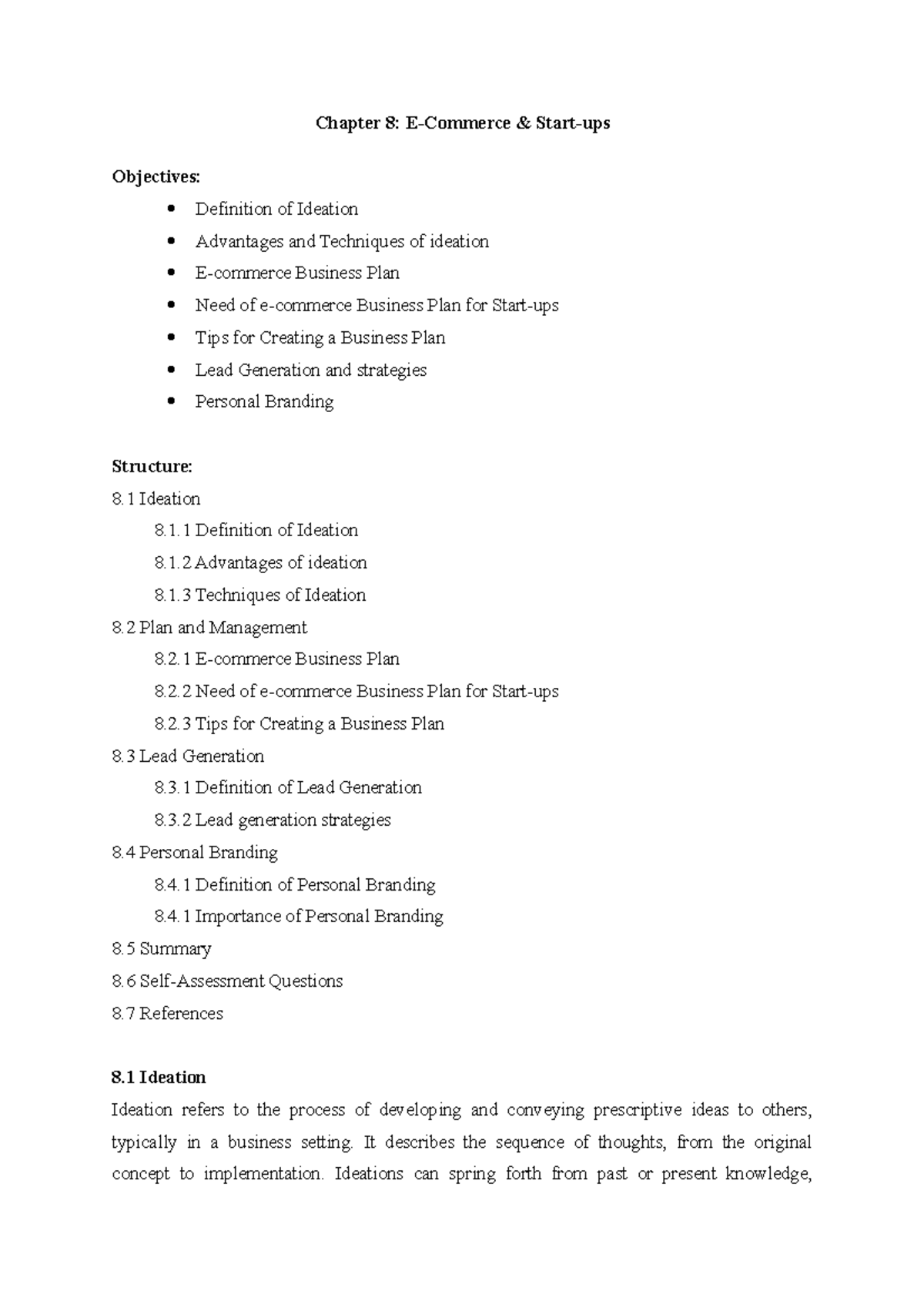 Chapter 8 Chapter 8 & Startups Objectives Definition of