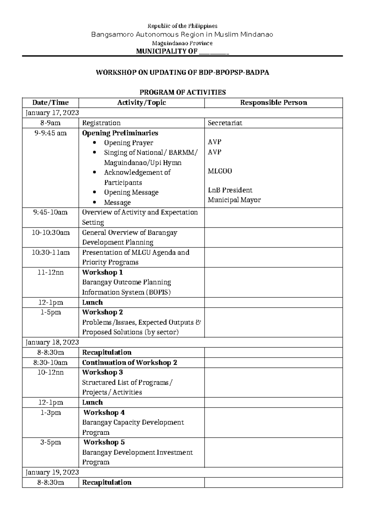 Program BDP- Bpopsp Badpa Formulation - Republic of the Philippines ...