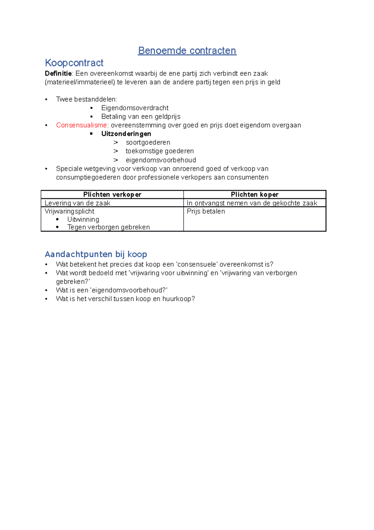 Benoemde Contracten - Hfst 3 - Benoemde Contracten Koopcontract ...