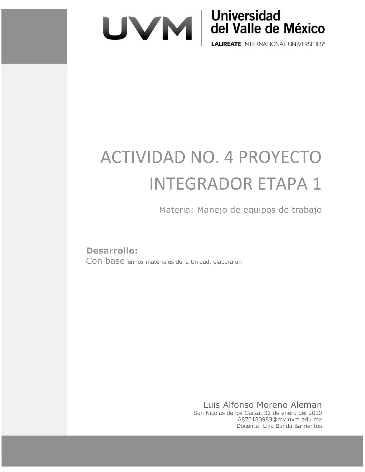 A4 Luis Moreno 870183983 Proyecto Integrador E1 - .. ACTIVIDAD NO. 4 ...