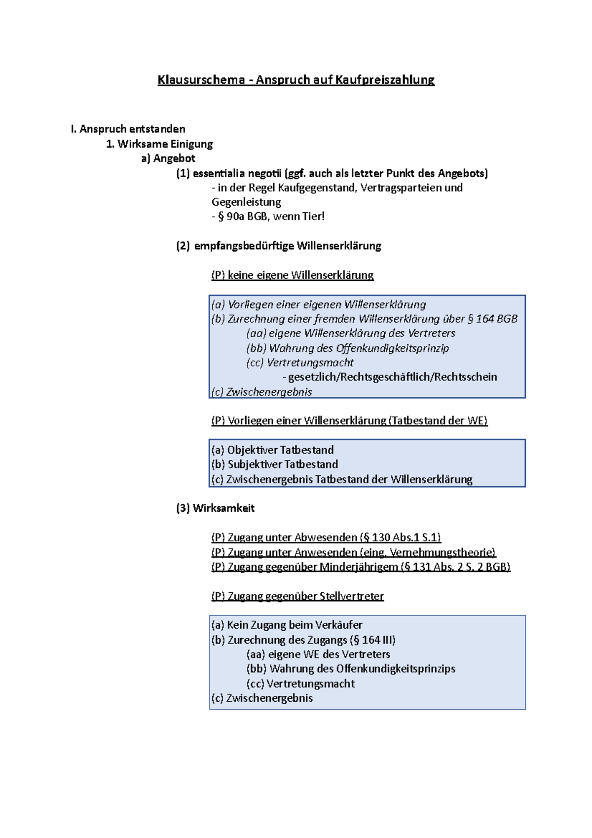Bgb Klausuren Mit Lösungen Klausurschema Anspruch aus Kaufvertrag - Zivilrecht - BGB 1 - Uni