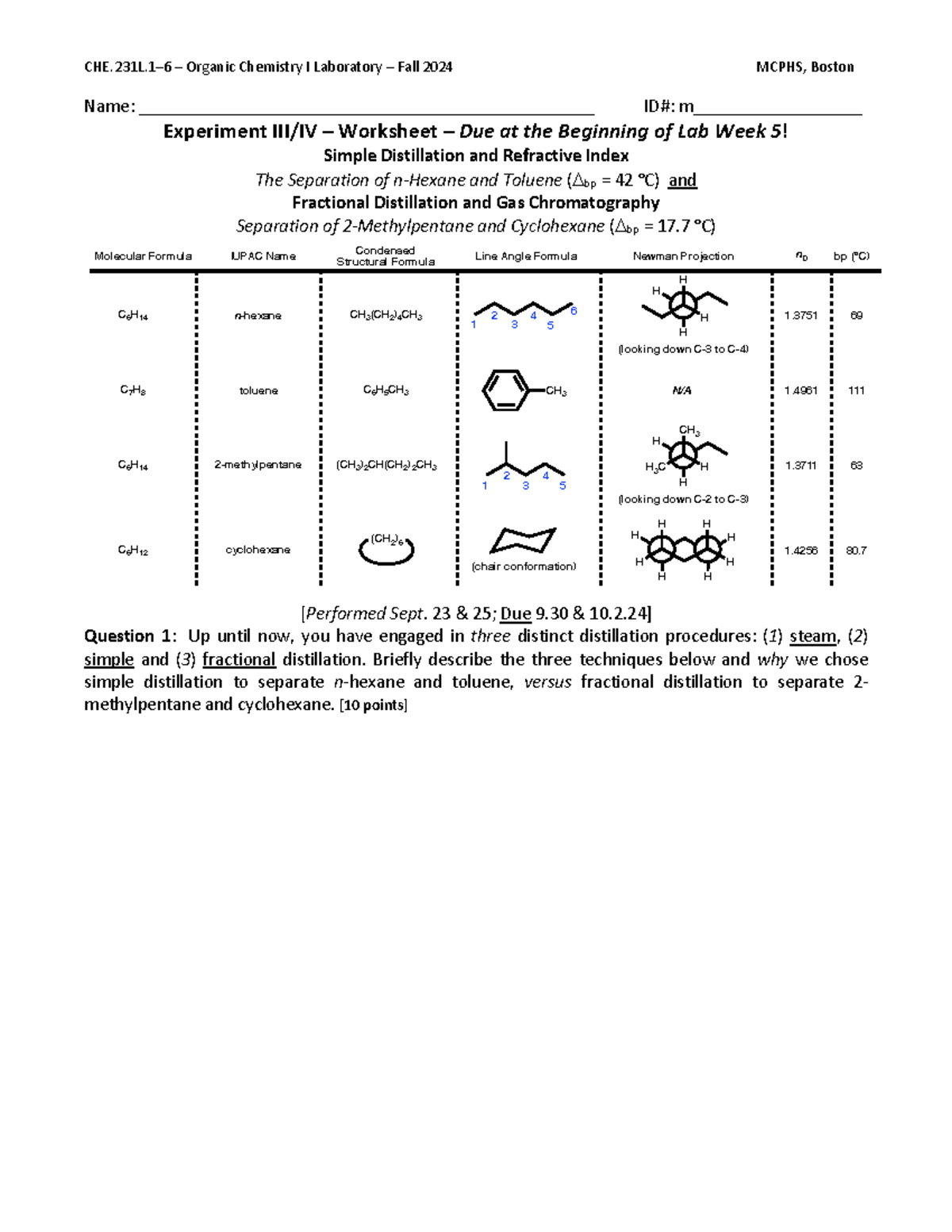 Experiment III & IV - Simple and Fractional Distilation Worksheet ...