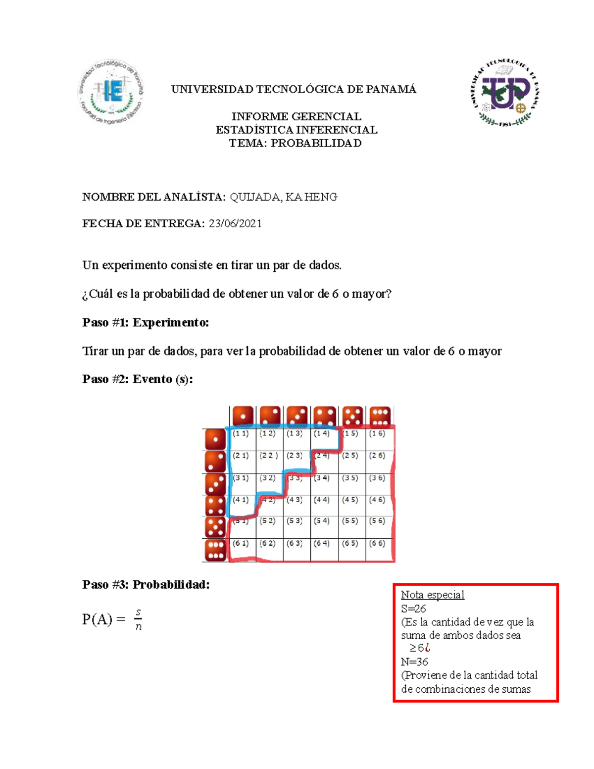 Tarea DE Probabilidad 1B Segundo Año - ESTADÍSTICA APLICADA - UN - Studocu