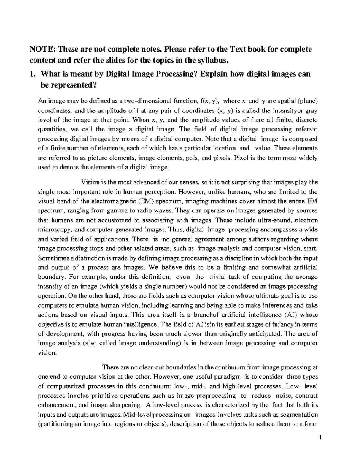 DIGITAL IMAGE PROCESSING Module 1 notes - DIP - VTU - Studocu