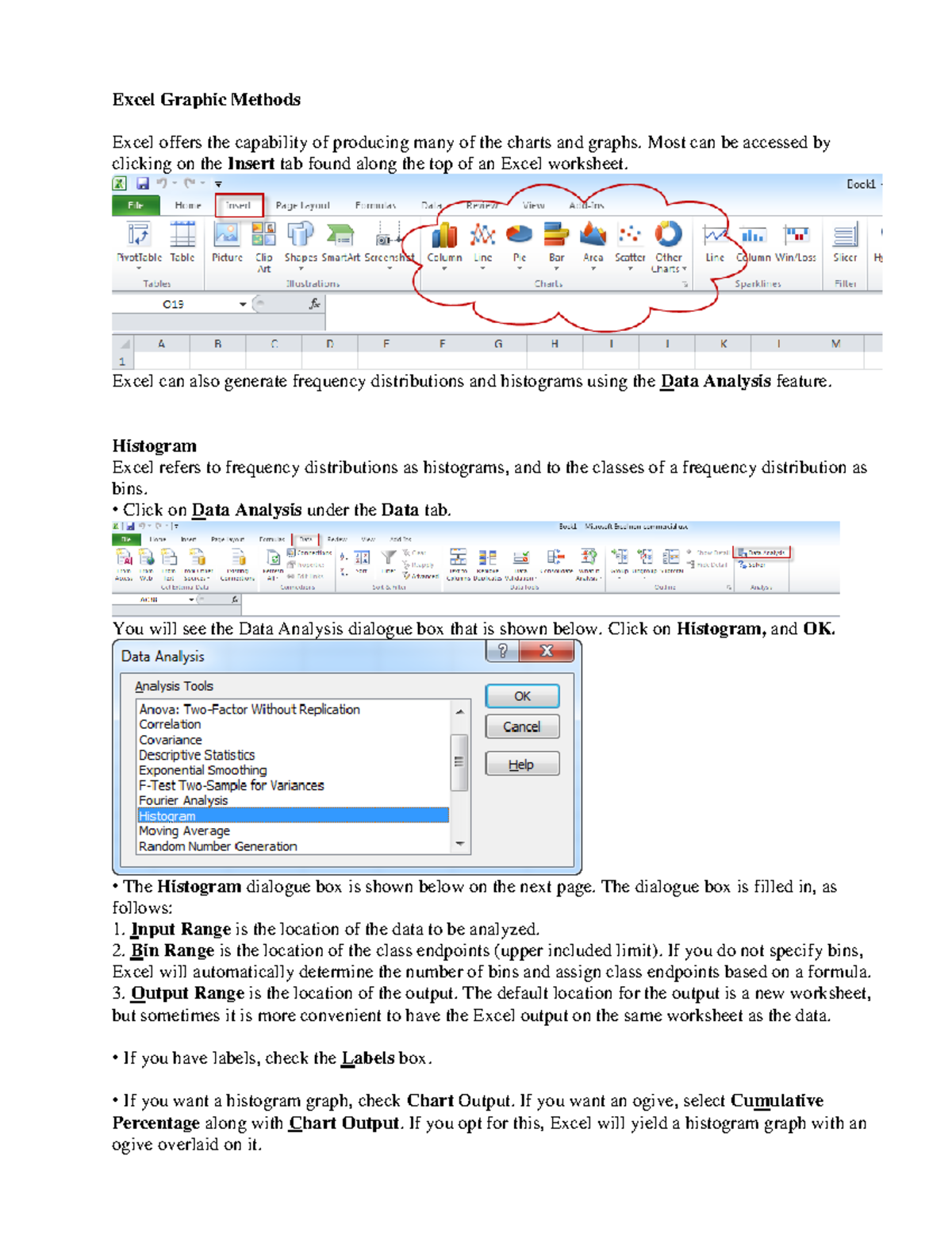 Excel Graphic Methods - Most can be accessed clicking on the Insert tab ...