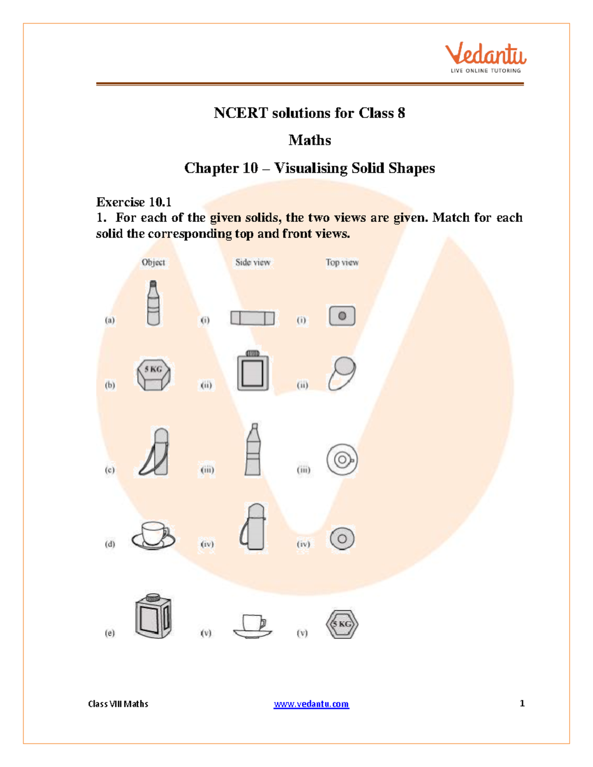 Visualising Solid Shapes - NCERT solutions for Class 8 Maths Chapter 10 ...