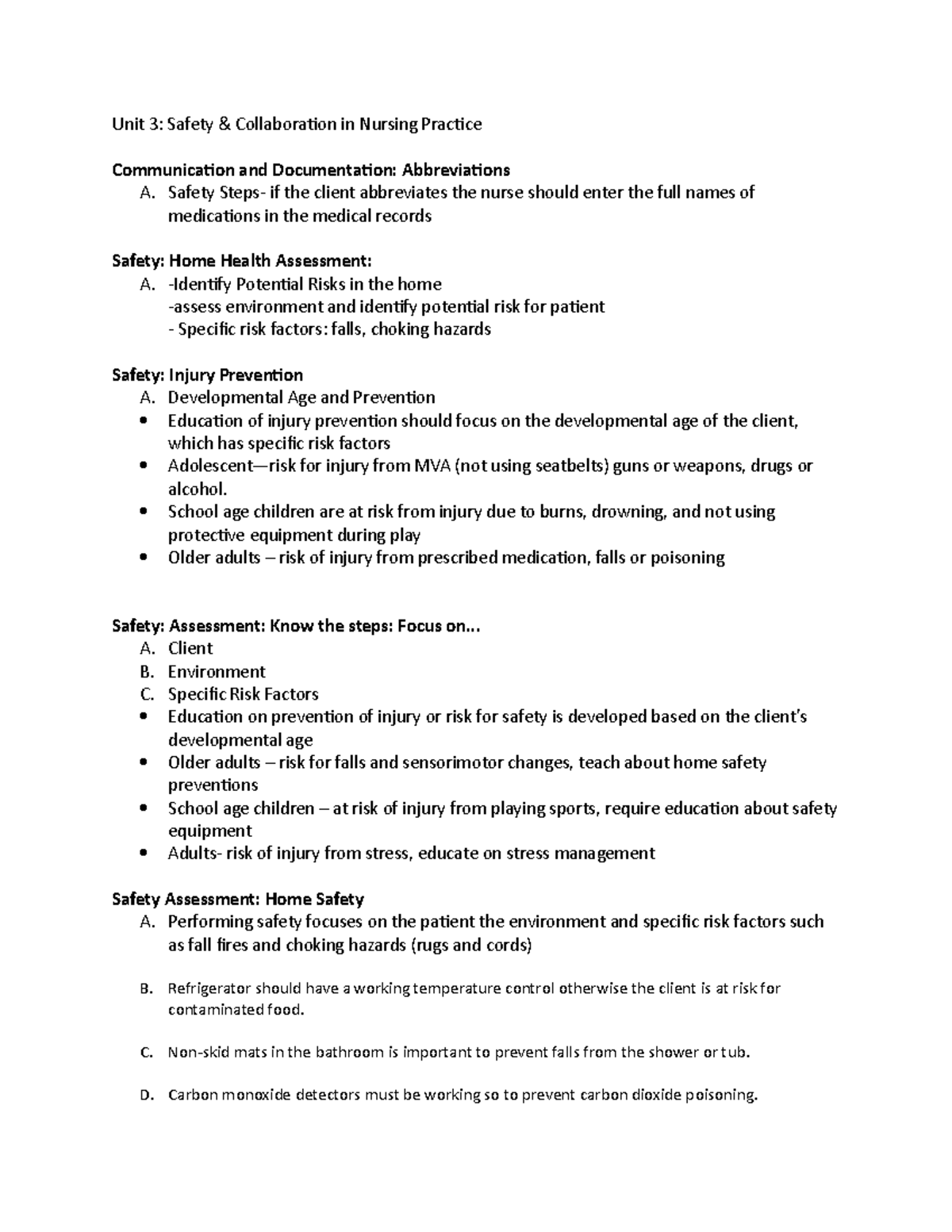 Unit 3 exam 1 notes Unit 3 Safety & Collaboration in Nursing