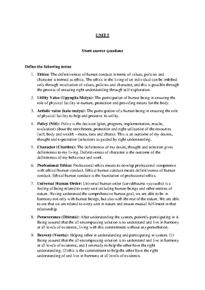 UHV - unit 3 Important Questions for AKTU Exam - UNIT 3 Short answer ...