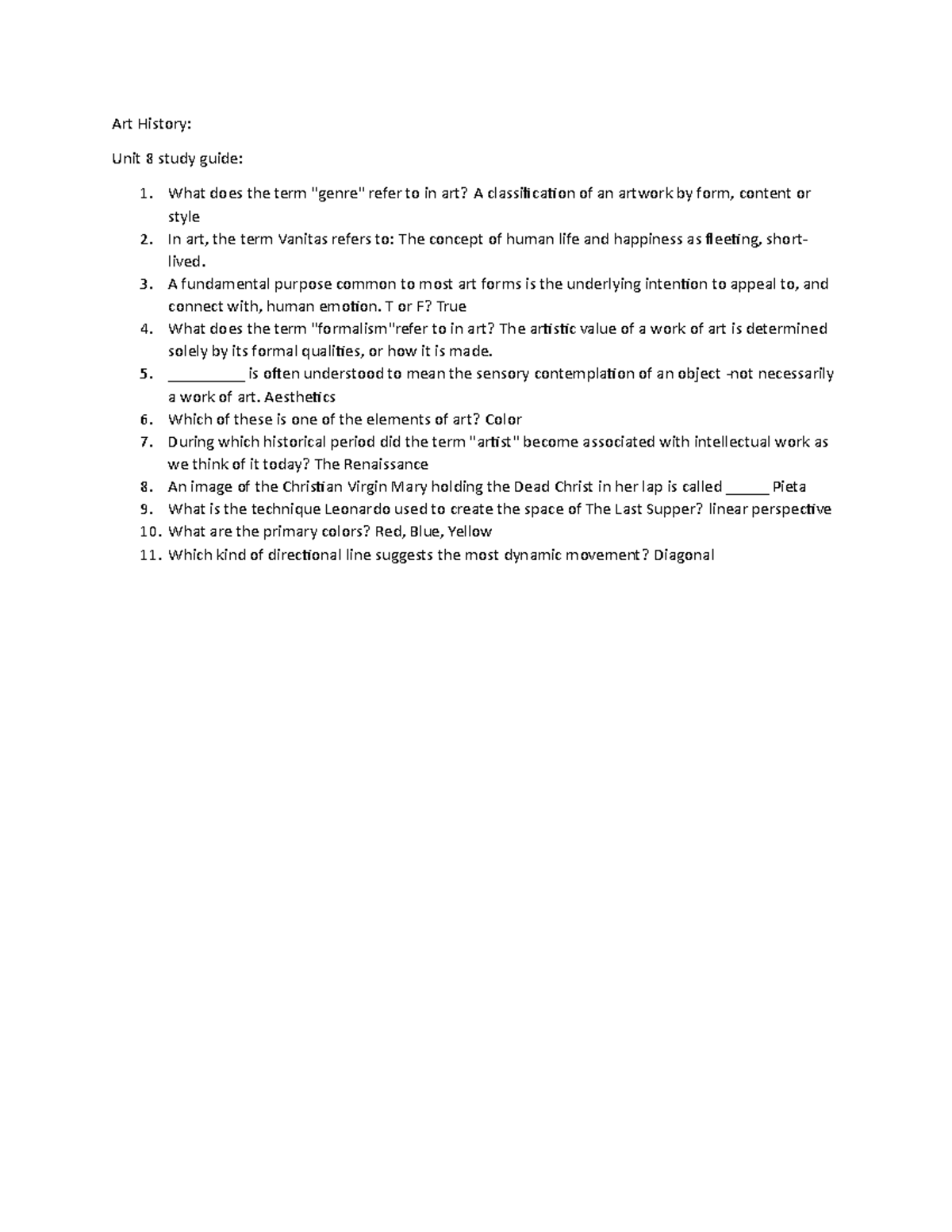 Art History Unit 8 study guide Art History Unit 8 study guide What