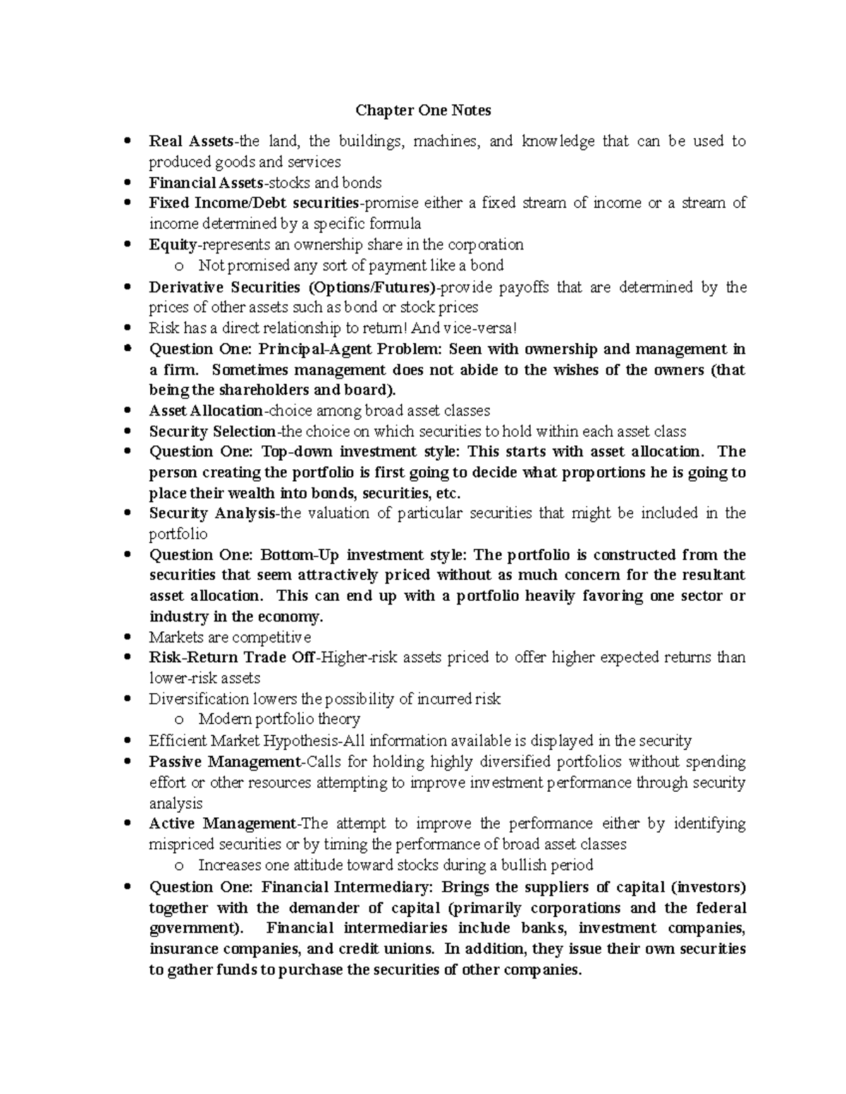 Chapter One Notes - Chapter One Notes Real Assets-the land, - Studocu