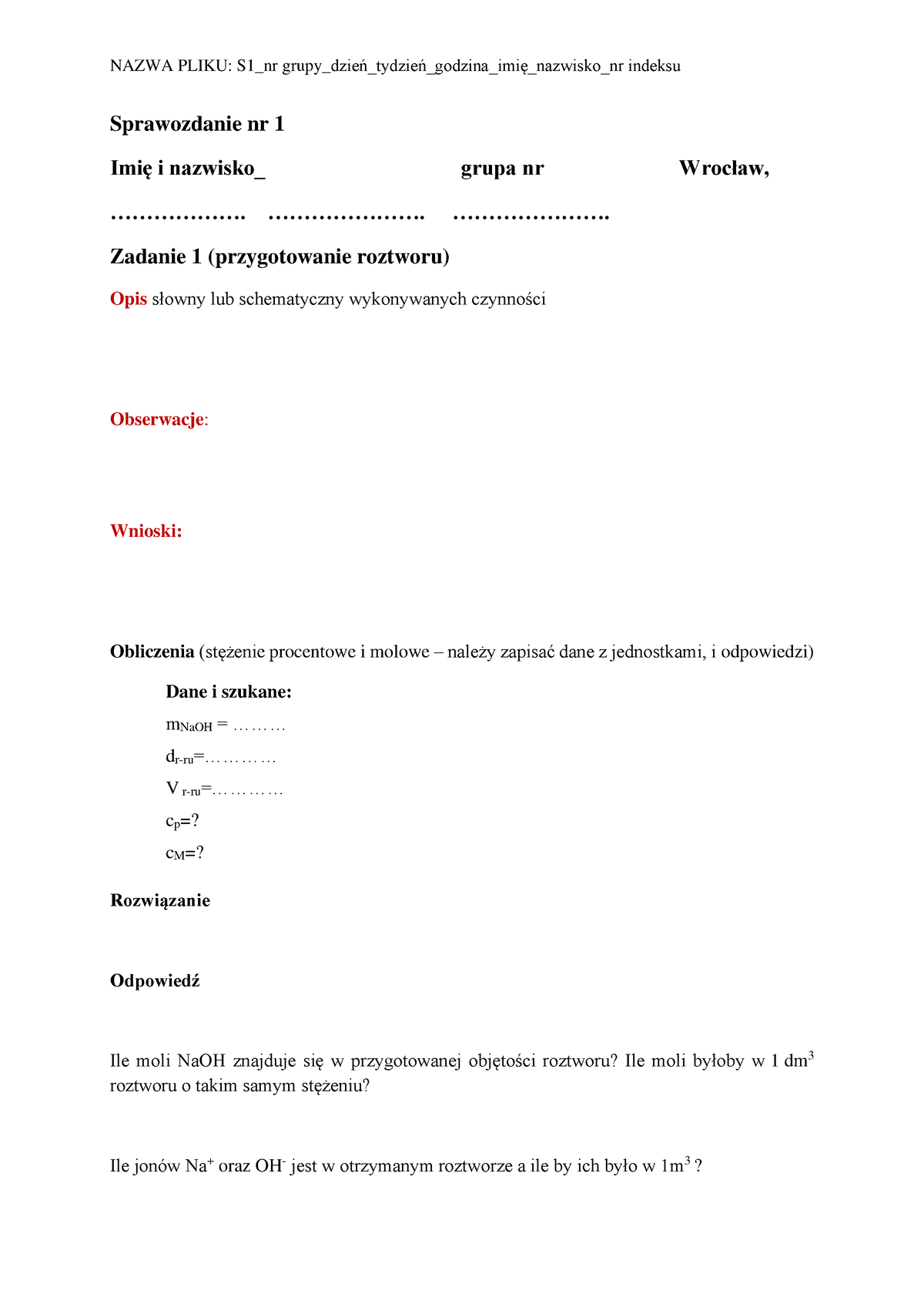 S1-formularz Sprawozdania - Sprawozdanie Nr 1 Imię I Nazwisko_ Grupa Nr ...