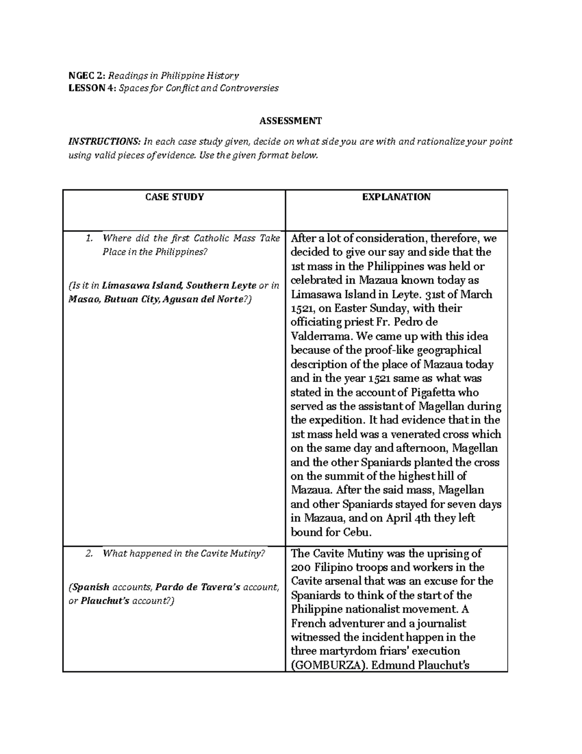 Week 6 Assessment - Reading In Philippine History - NGEC 2: Readings In ...