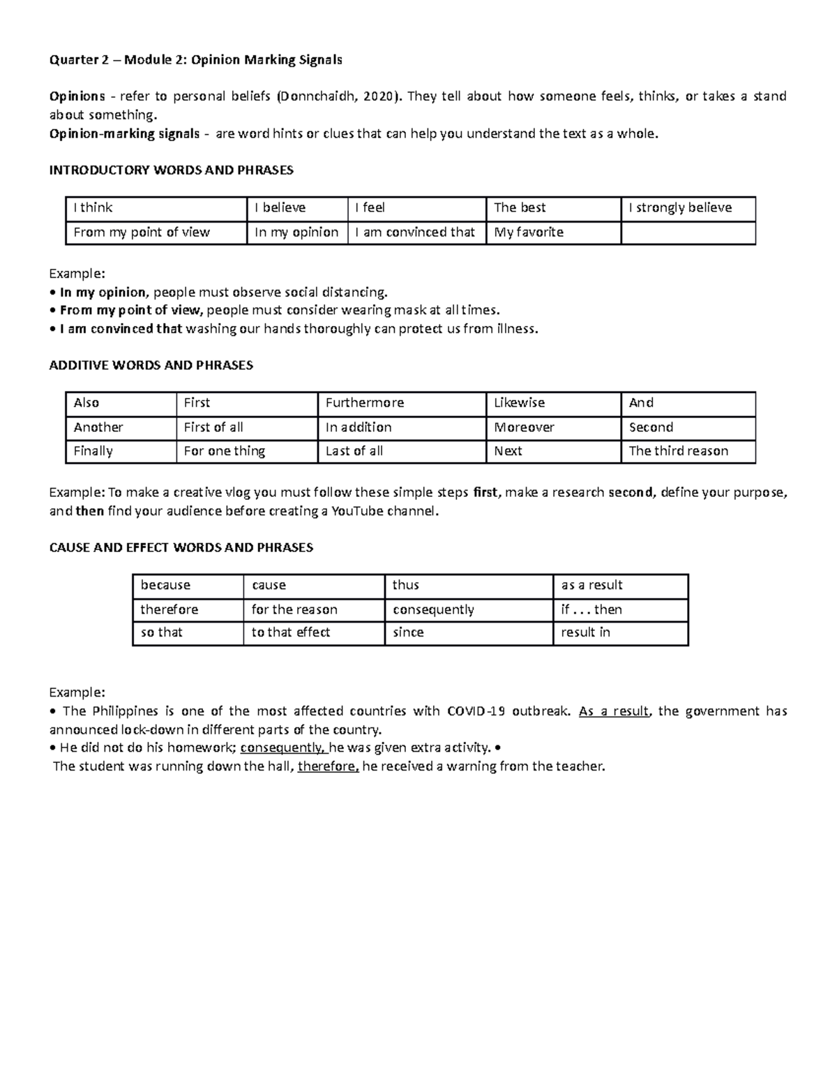 Opinion marking signals act - Quarter 2 – Module 2: Opinion Marking ...