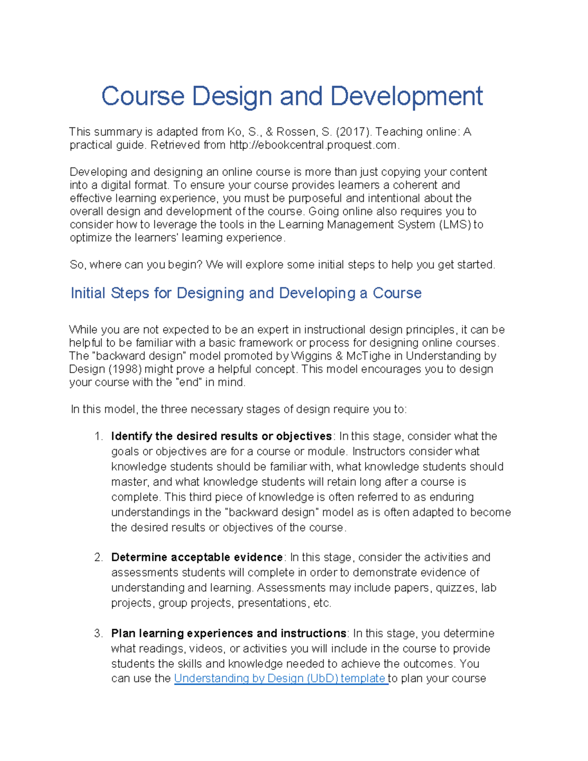 Module 4 Ko and Rossen Practical Guide Summary Course Design and