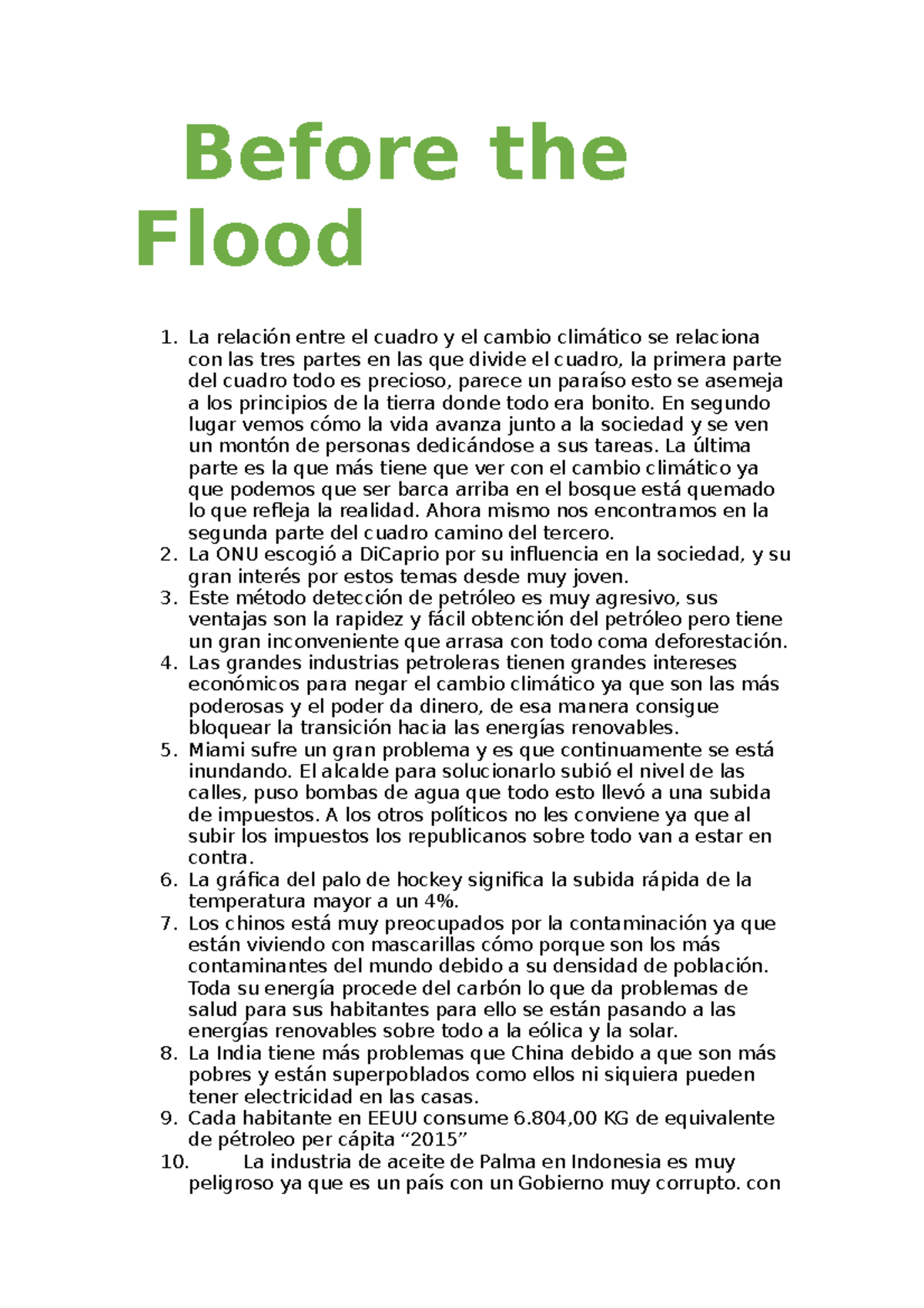 Before the Flood redactado en ingles Before the Flood La relación