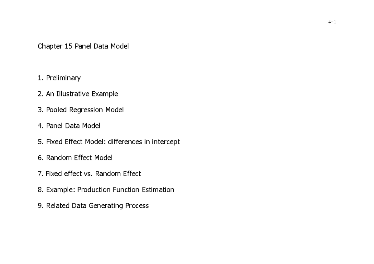 Note 15 Panel Data Model - Chapter 15 Panel Data Model Preliminary An ...