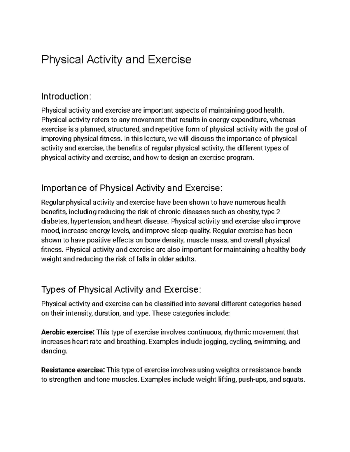 Personal and Community Health (HLE-1150) Lecture 5 - Physical Activity ...