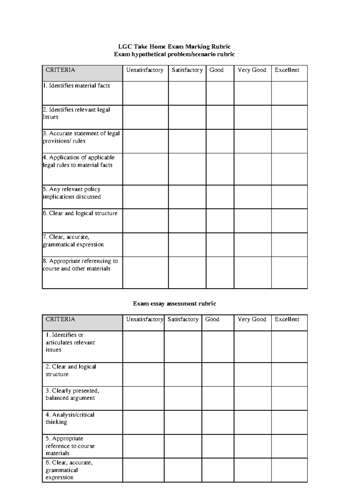 Take Home Exam Marking Rubric - Studocu