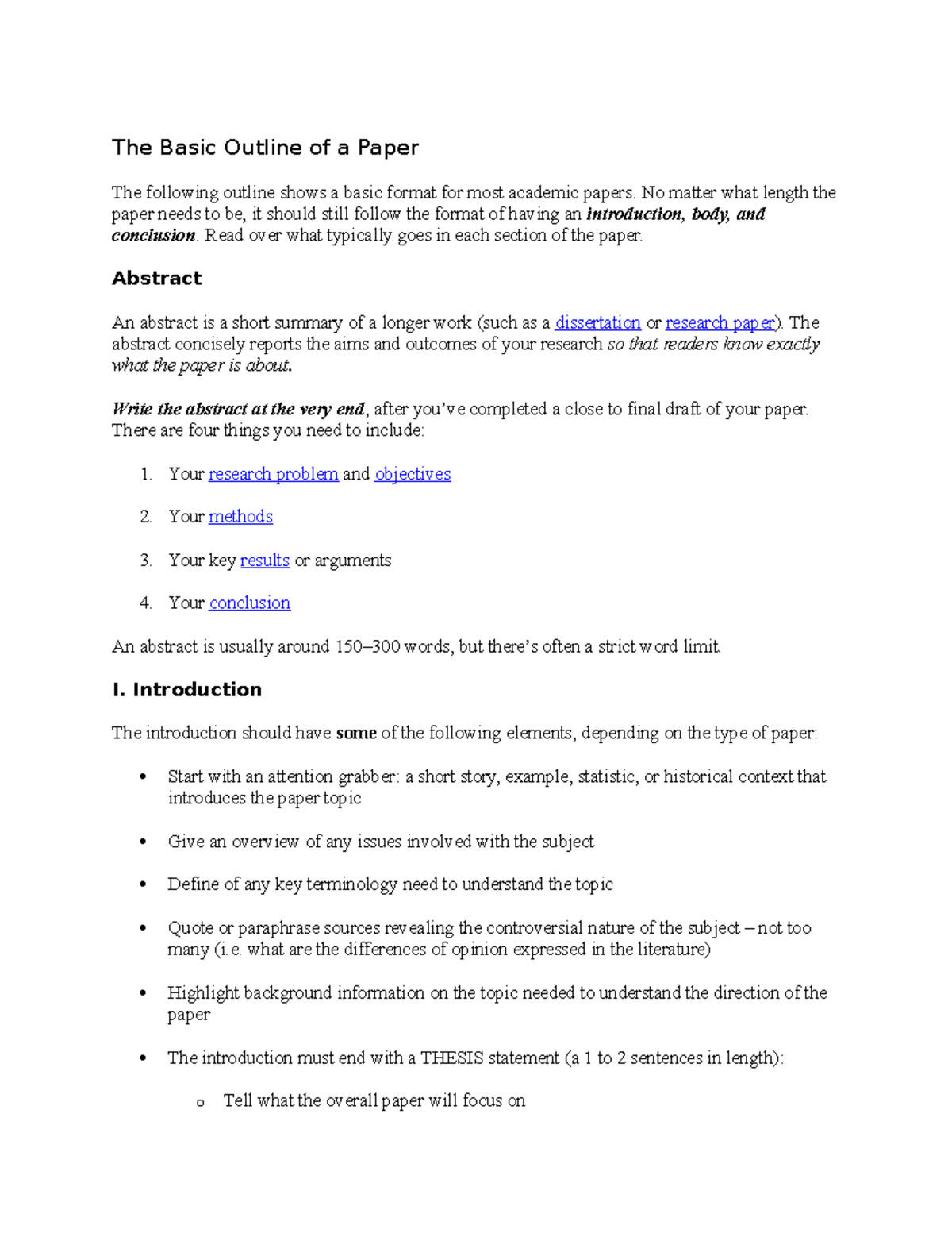 The Basic Outline of a Paper - No matter what length the paper needs to ...
