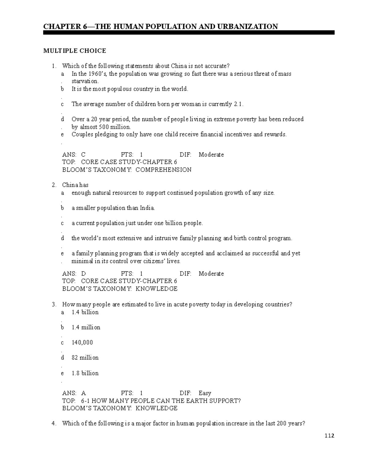 Chap 06 - Environmental Science - CHAPTER 6—THE HUMAN POPULATION AND ...