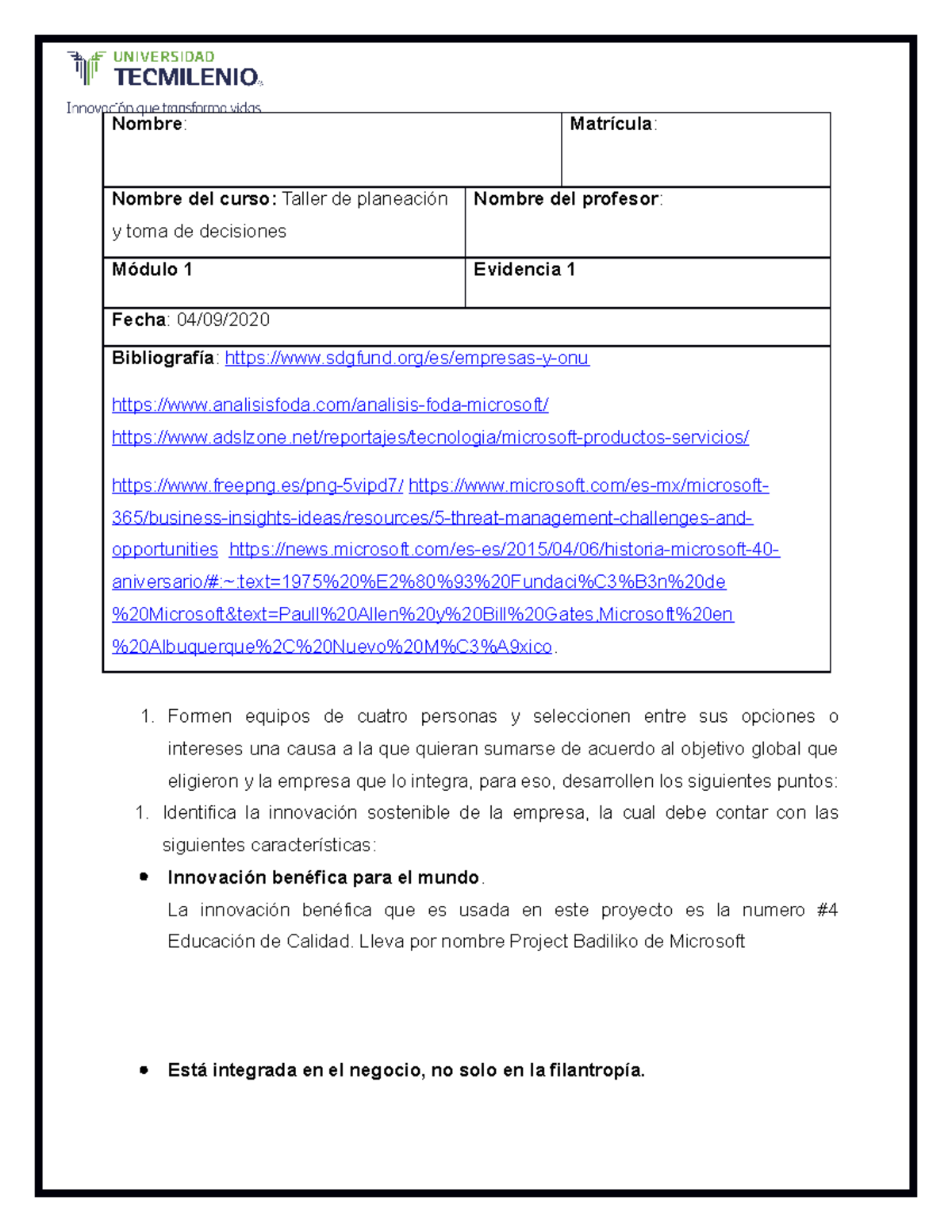 Evidencia 1 PYTD - Nombre : Matrícula : Nombre del curso: Taller de ...