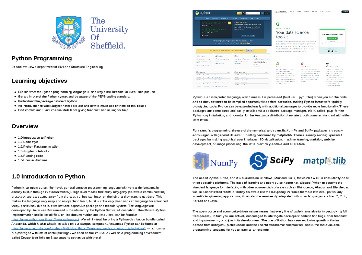 CIV1900 summary notes - Python Programming Dr Andrew Liew : Department ...