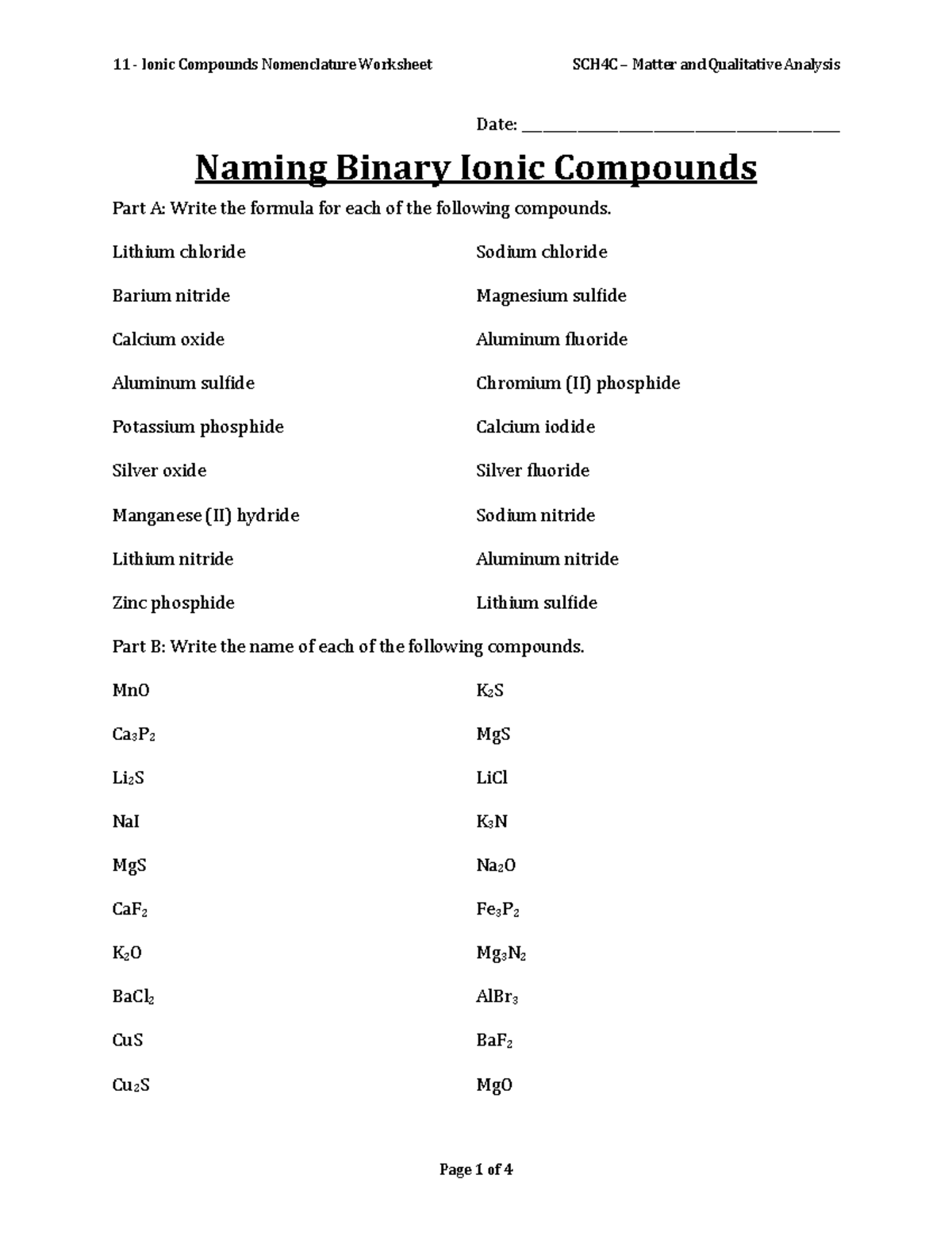 20 - Ionic Compounds Nomenclature Worksheet - Grade 20 - Chemistry For Nomenclature Worksheet 1 Monatomic Ions