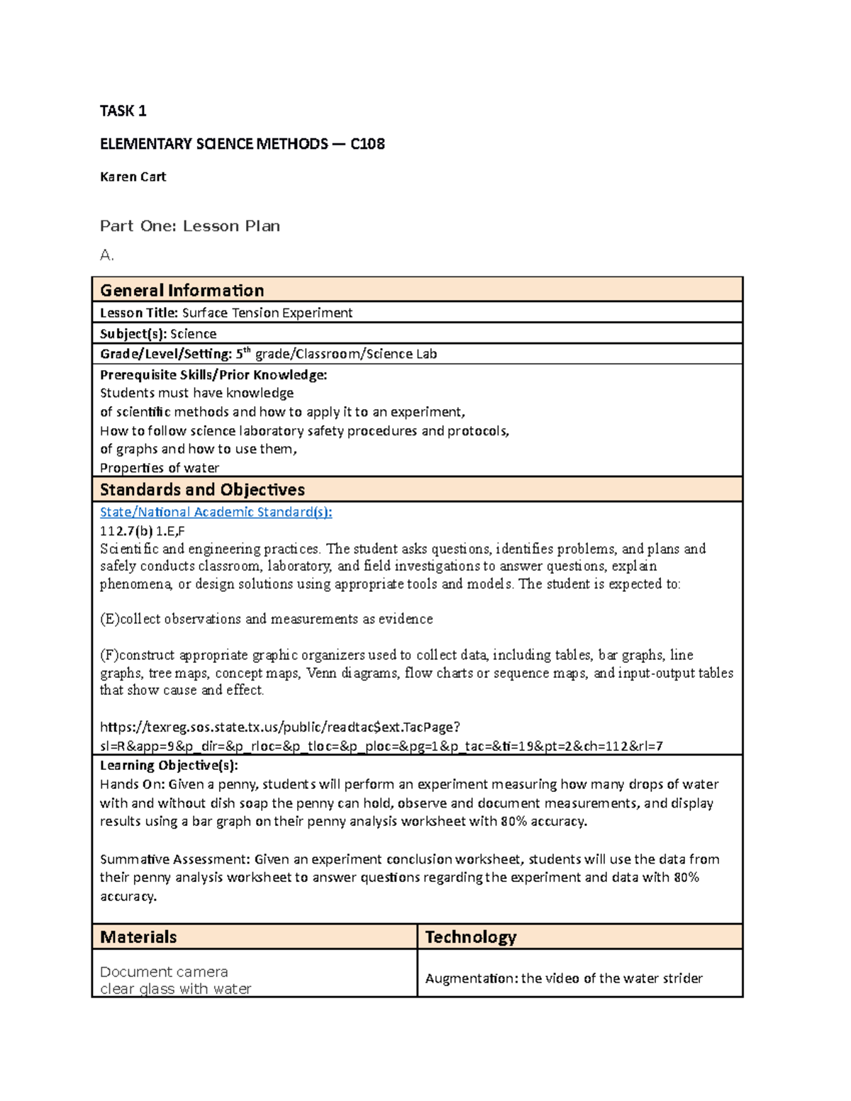 C108 Task Passed - TASK 1 ELEMENTARY SCIENCE METHODS — C Karen Cart ...