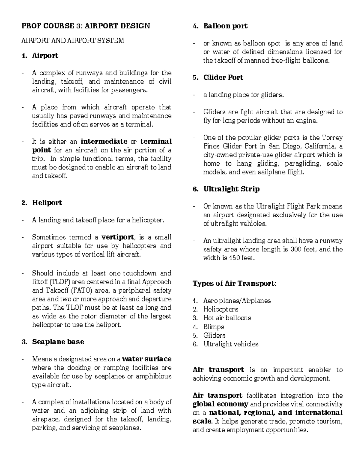 Prof course 3 - Reviewer - PROF COURSE 3: AIRPORT DESIGN AIRPORT AND ...