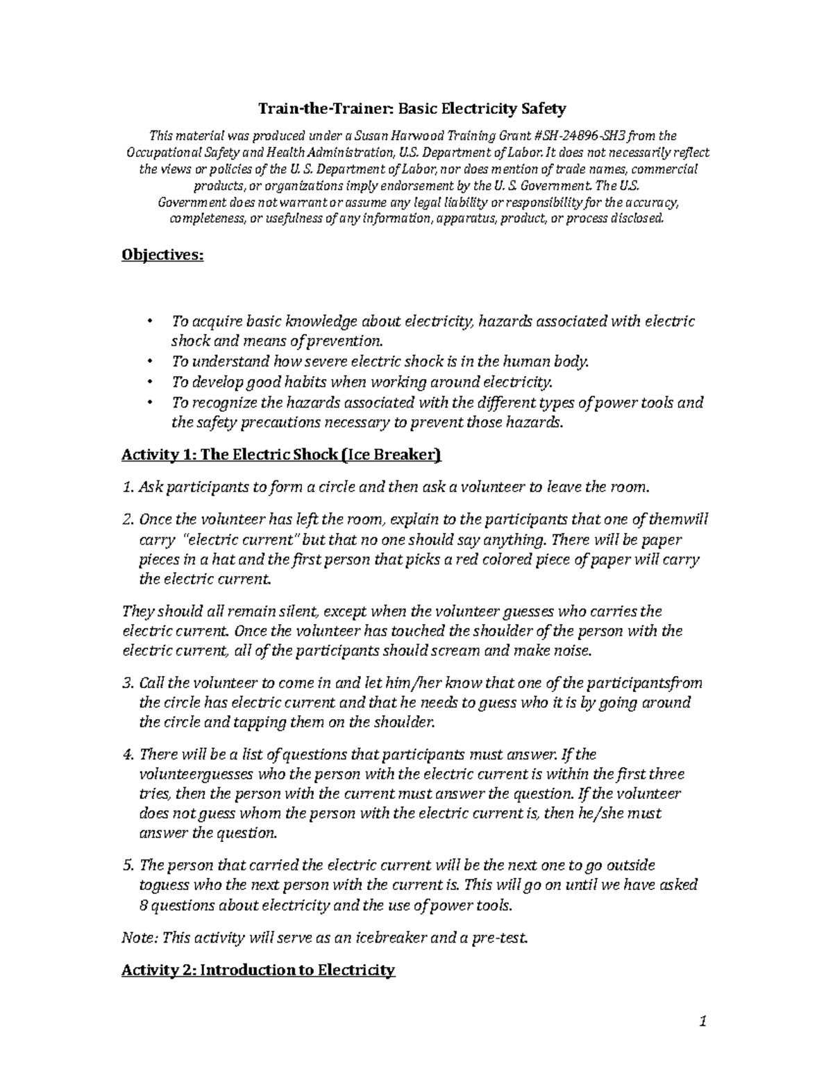 Basic Electricity Materials - Train-the-Trainer: Basic Electricity ...