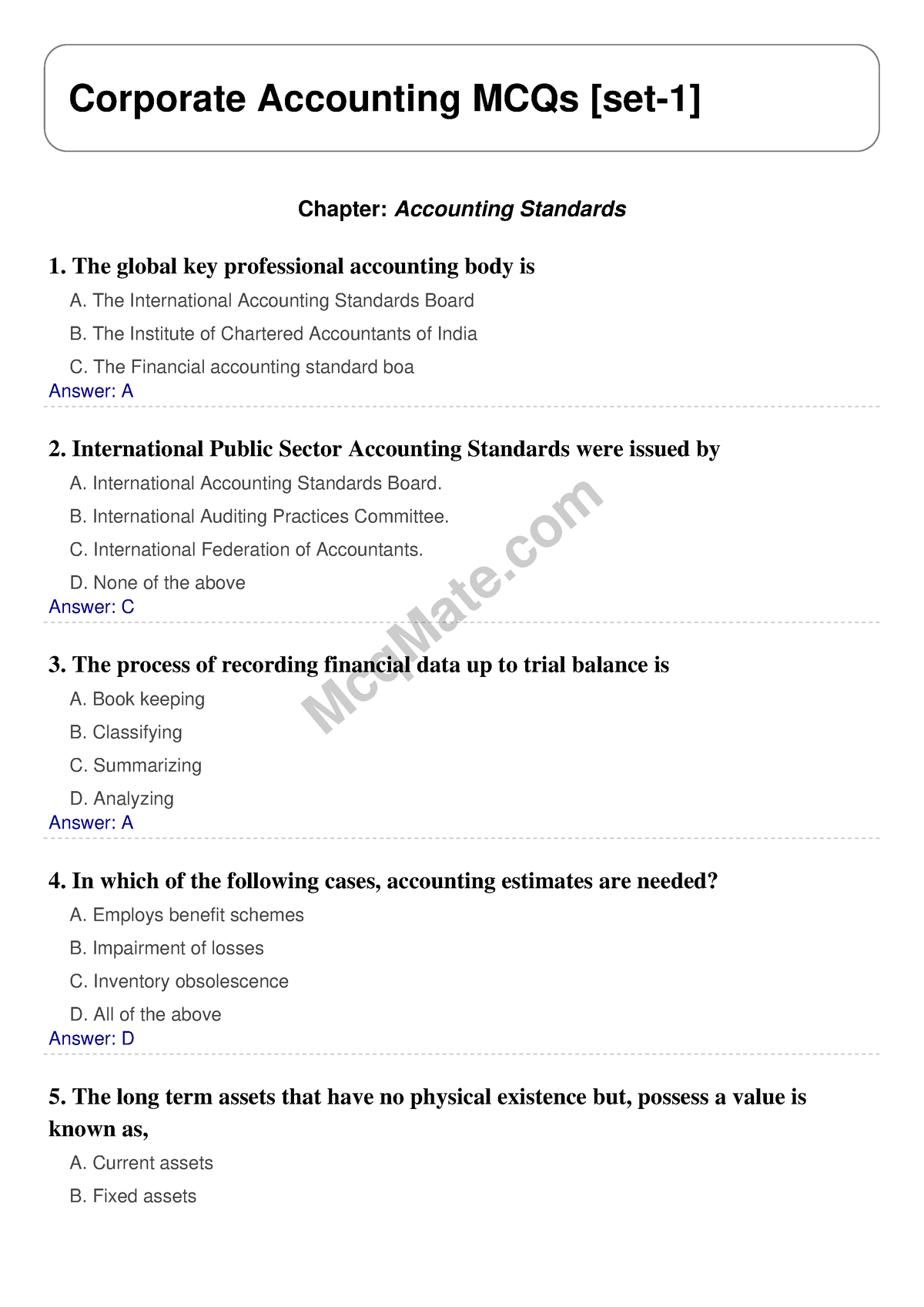 Corporate Accounting (Chapter- Accounting Standards) Solved MCQs [set-1 ...