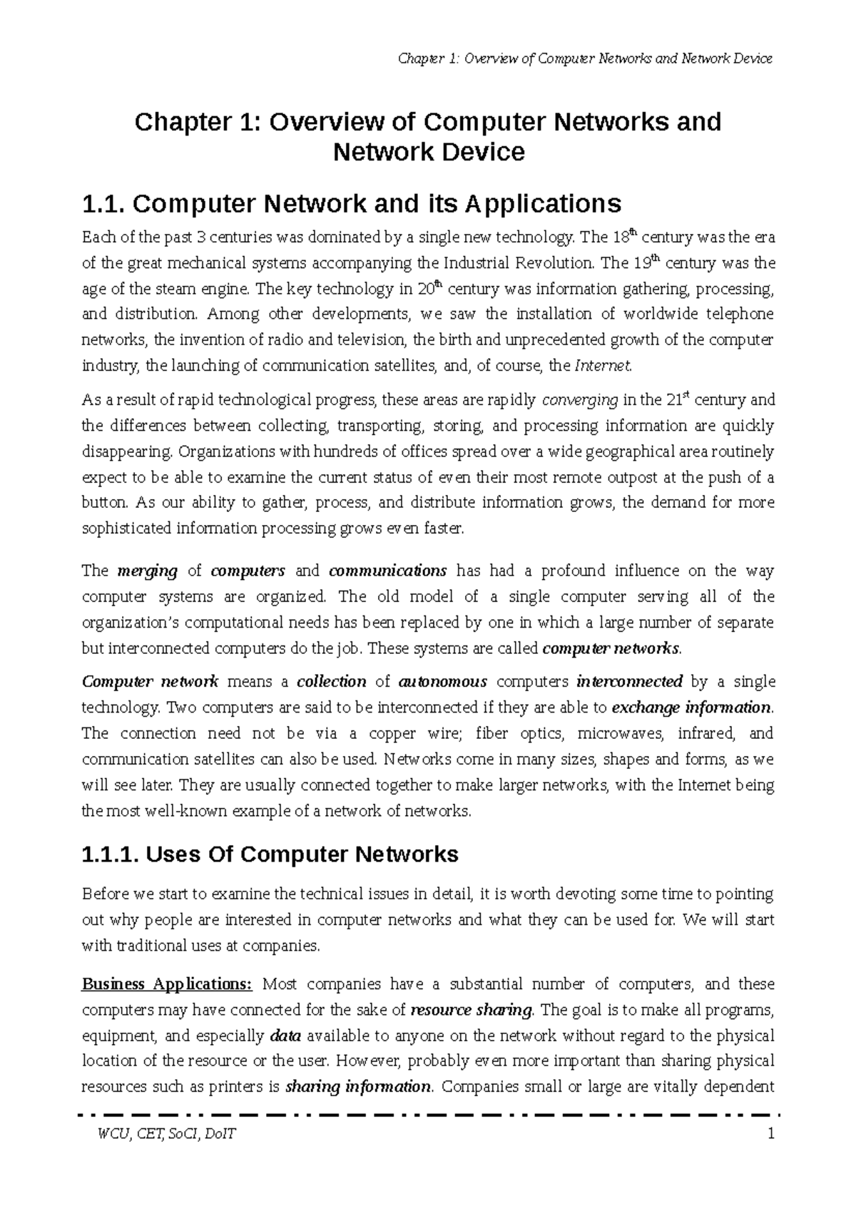 Ch 1 Overview of Computer Networks and Network Device - Computer ...